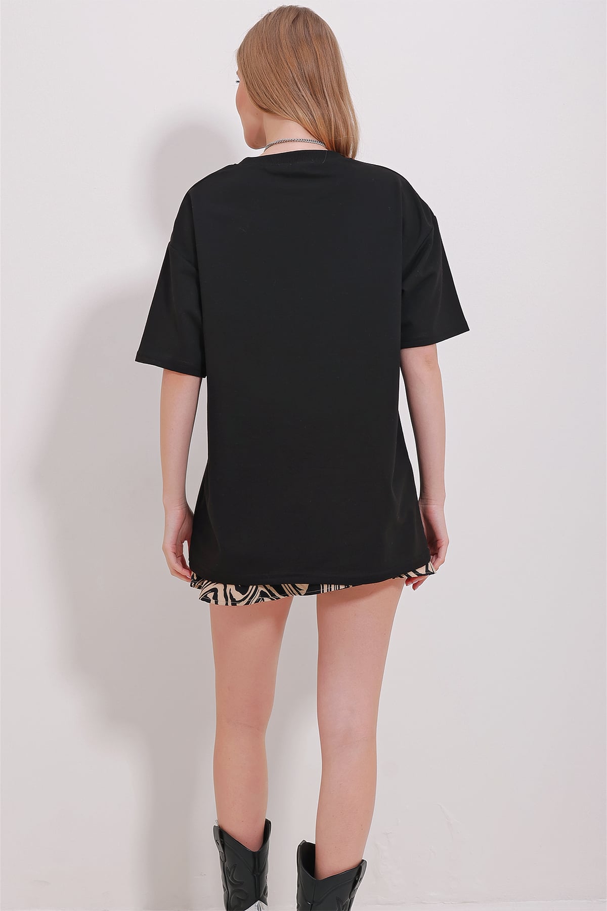 İki İplik Oversize Unisex T-Shirt - Siyah