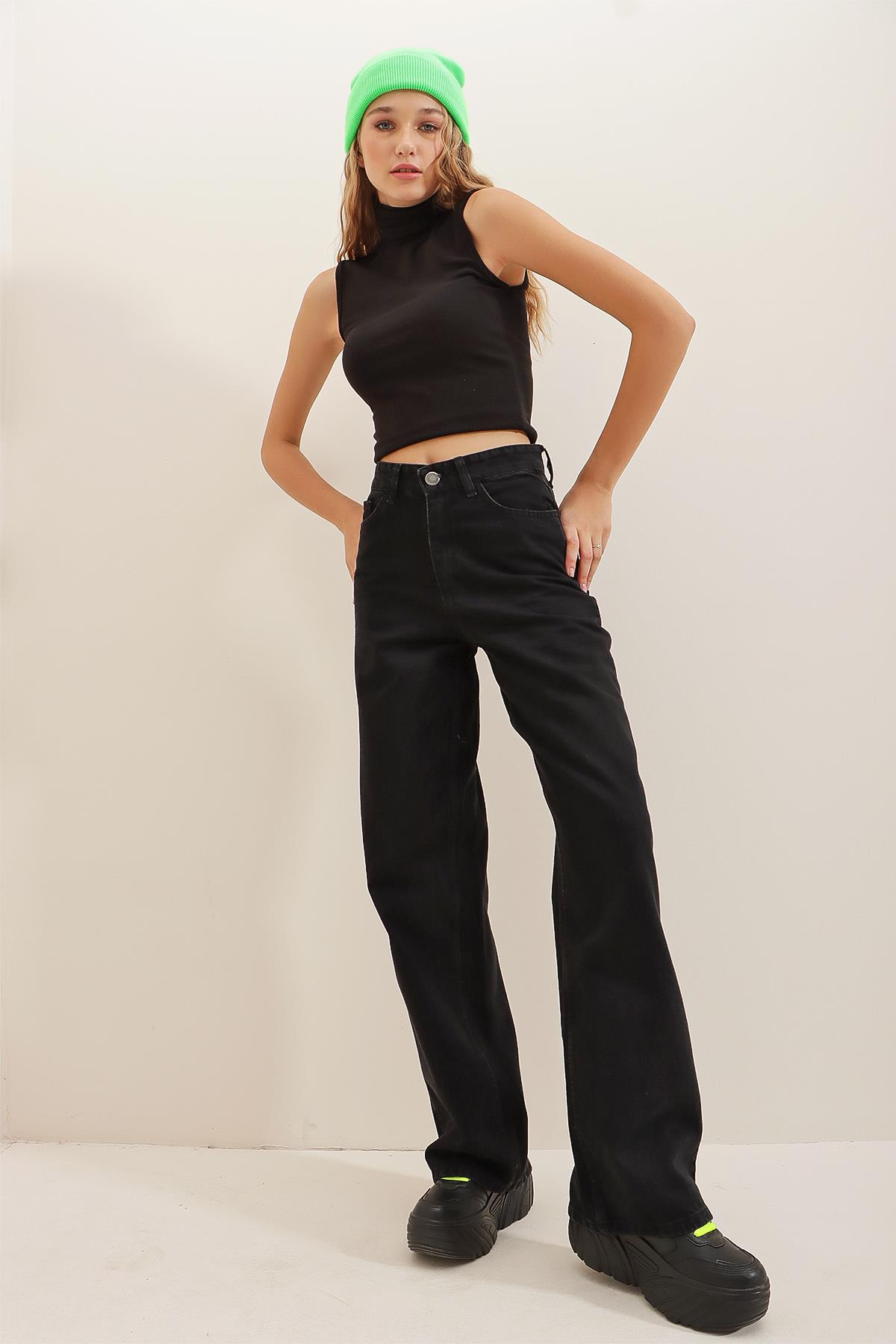 İspanyol Paça Beş Cepli Yüksek Bel Skinny Jean - SİYAH