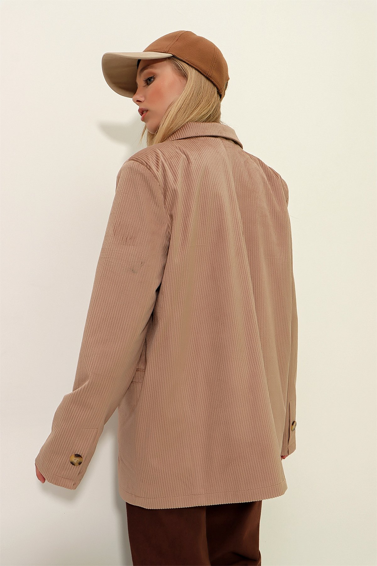 Kadife Dokuma Blazer Ceket - Bej