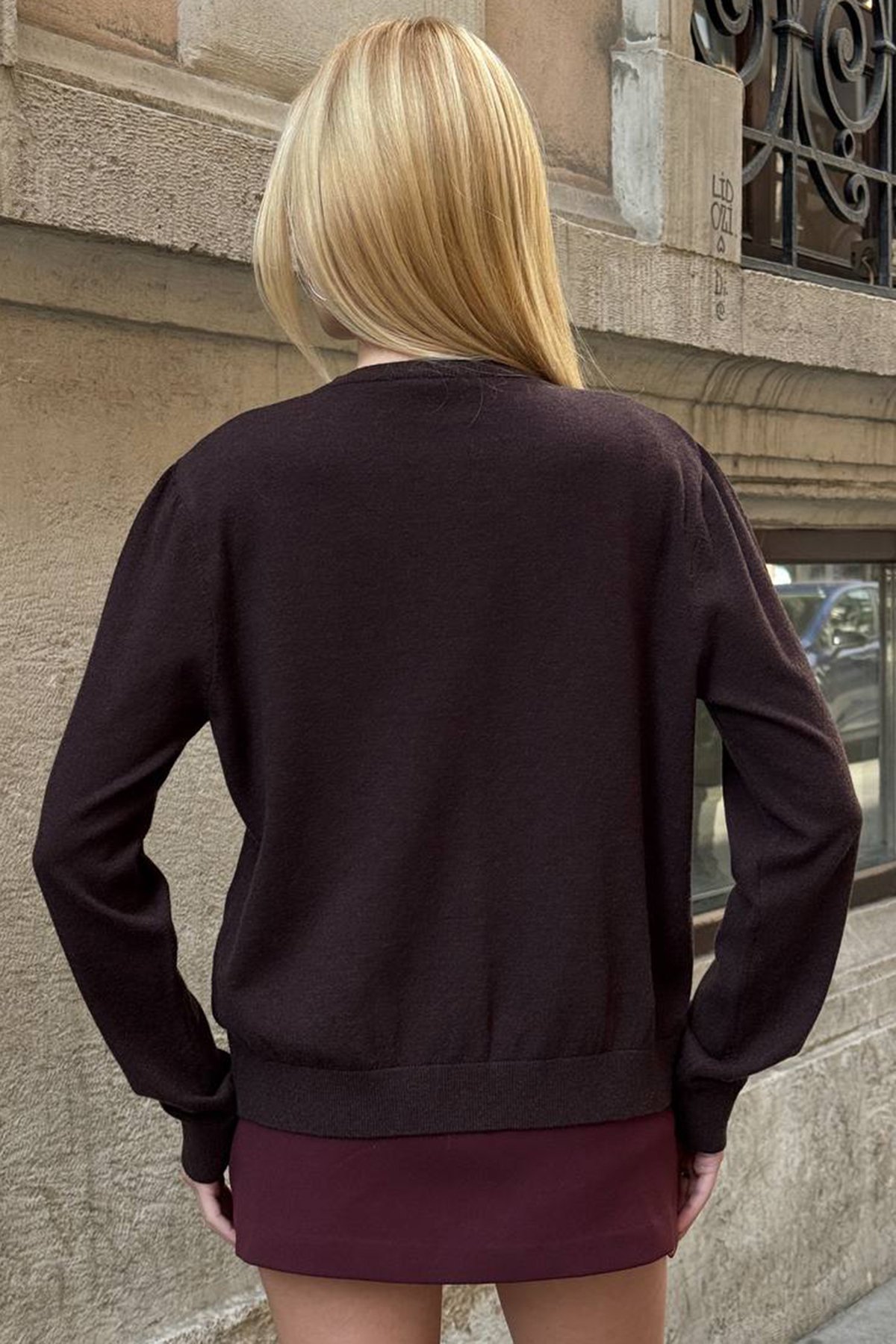 Kadın ACI KAHVE Bisiklet Yaka Düğmeli Triko Hırka VS01640