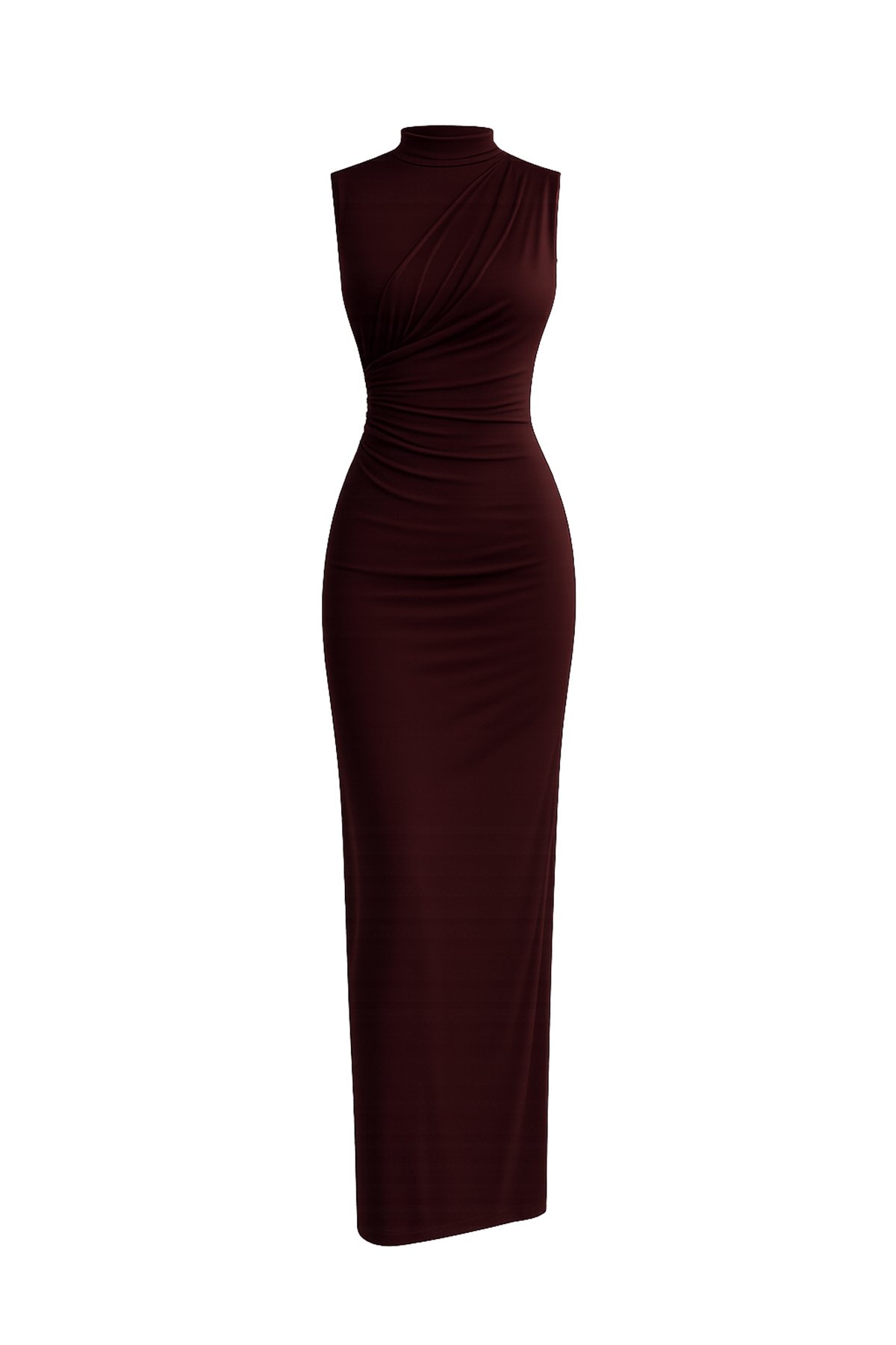 Kadın ACI KAHVE DİK YAKA DRAPE DETAYLI YIRTMAÇLI SANDY ELBİSE ALC-X15244