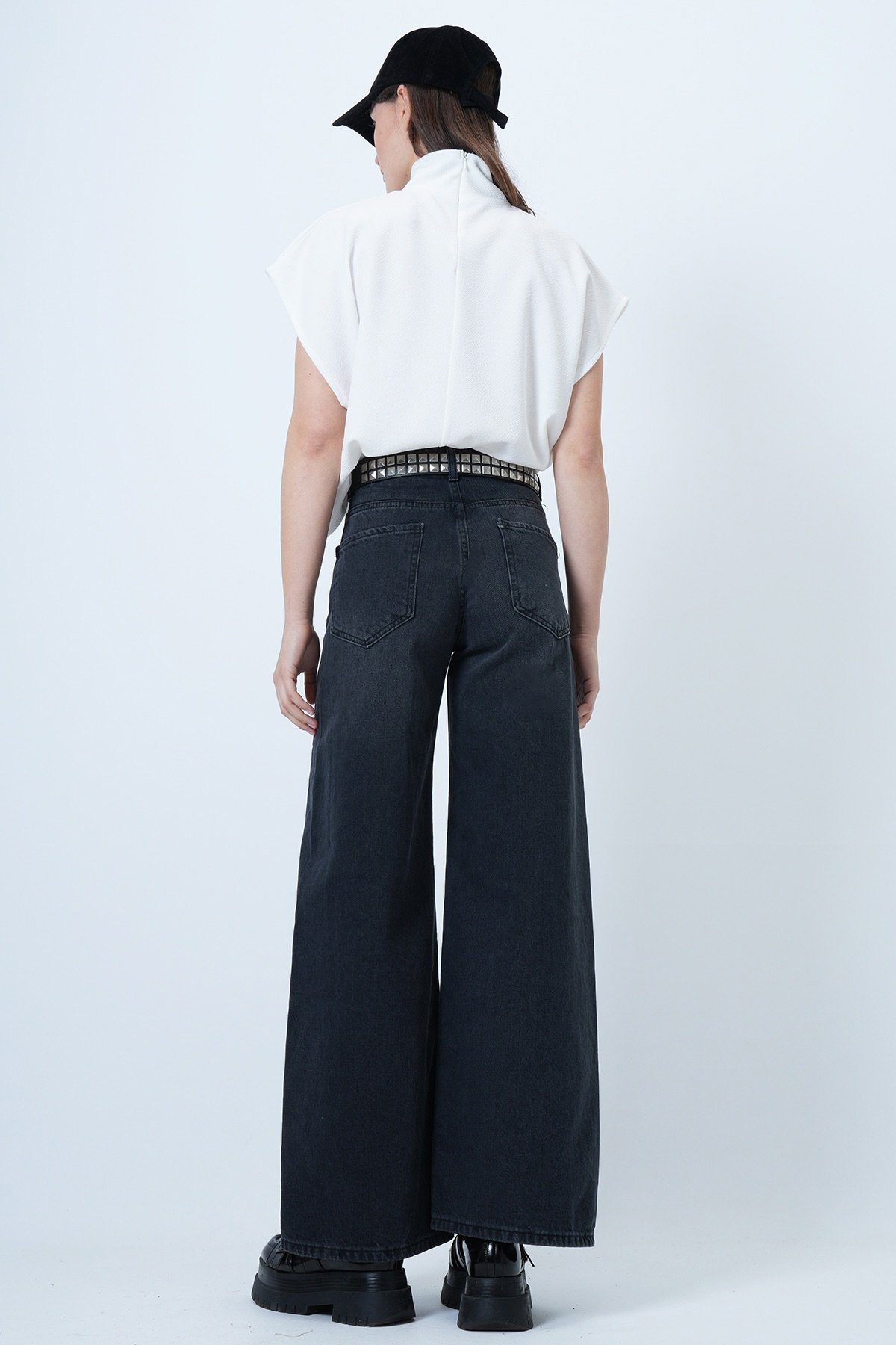 Kadın ANTRASİT Yüksek Bel 5 Cepli Baggy Jean VS01450