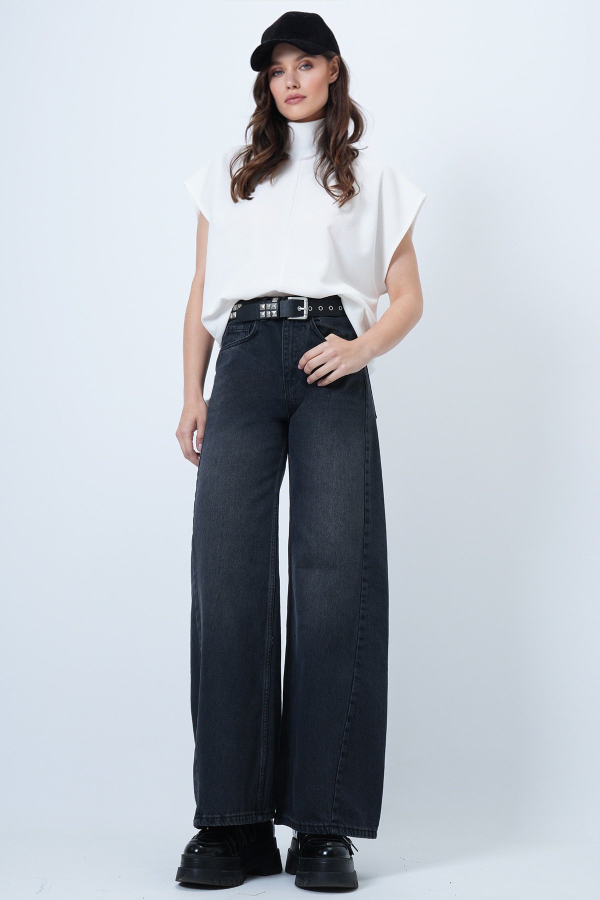 Kadın ANTRASİT Yüksek Bel 5 Cepli Baggy Jean VS01450