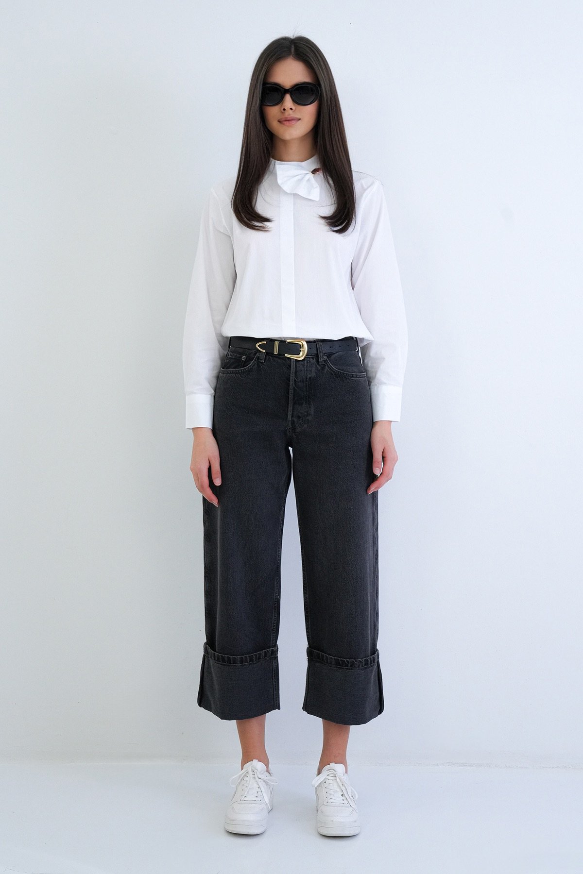 Kadın Antrasit Yüksek Bel Likralı Jean Palazzo Pantolon Alc-X15290