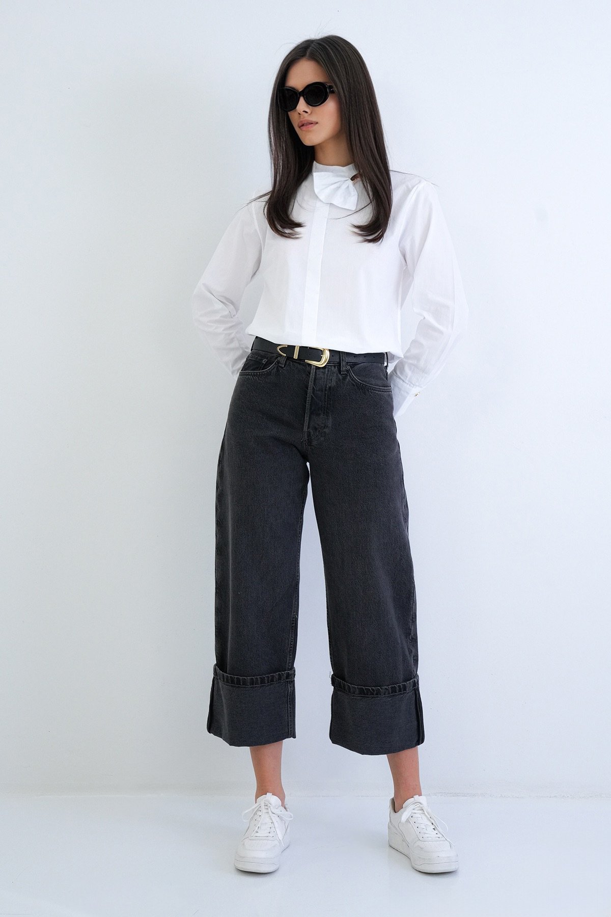 Kadın Antrasit Yüksek Bel Likralı Jean Palazzo Pantolon Alc-X15290