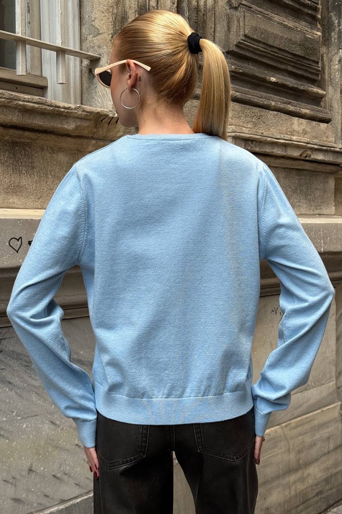 Kadın BEBE MAVİ Bisiklet Yaka Düğmeli Triko Hırka VS01640