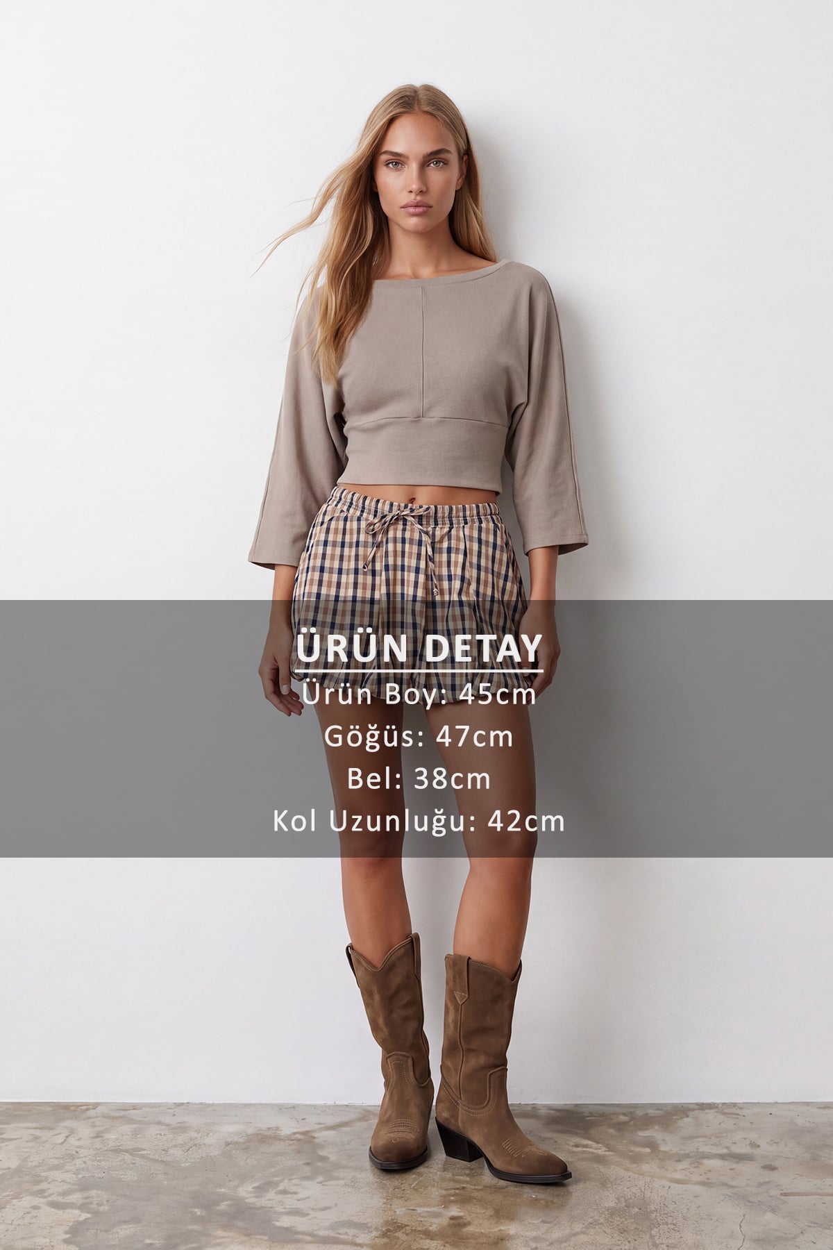 Kadın BEJ BİSİKLET YAKA BELİ KORSAJ FORMLU ÖRME BLUZ ALC-X14598