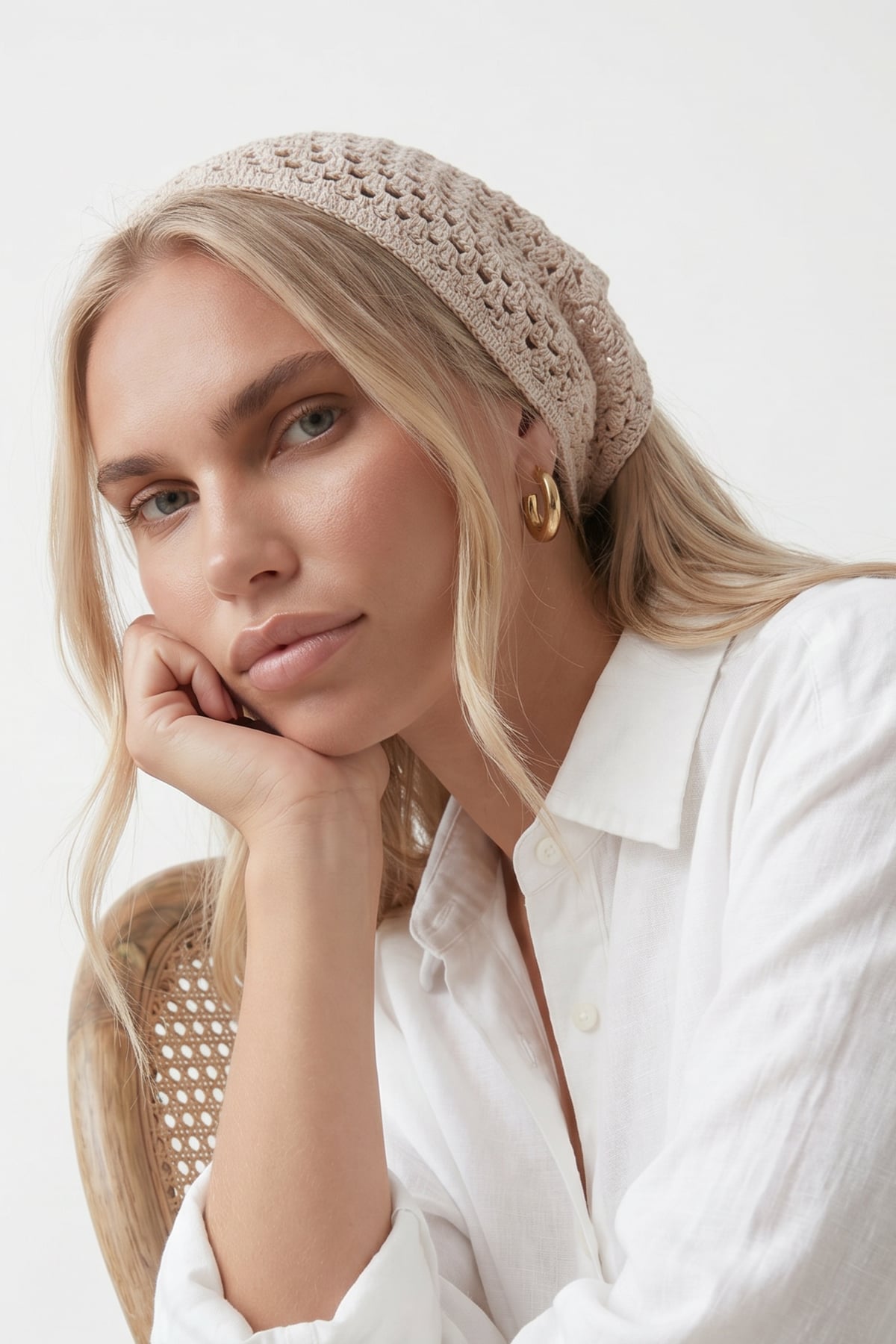 Kadın BEJ Çiçek Motifli Bandana ALC-X15560