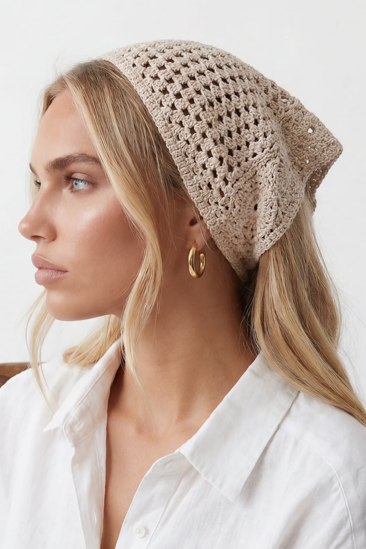 Kadın BEJ Çiçek Motifli Bandana ALC-X15560