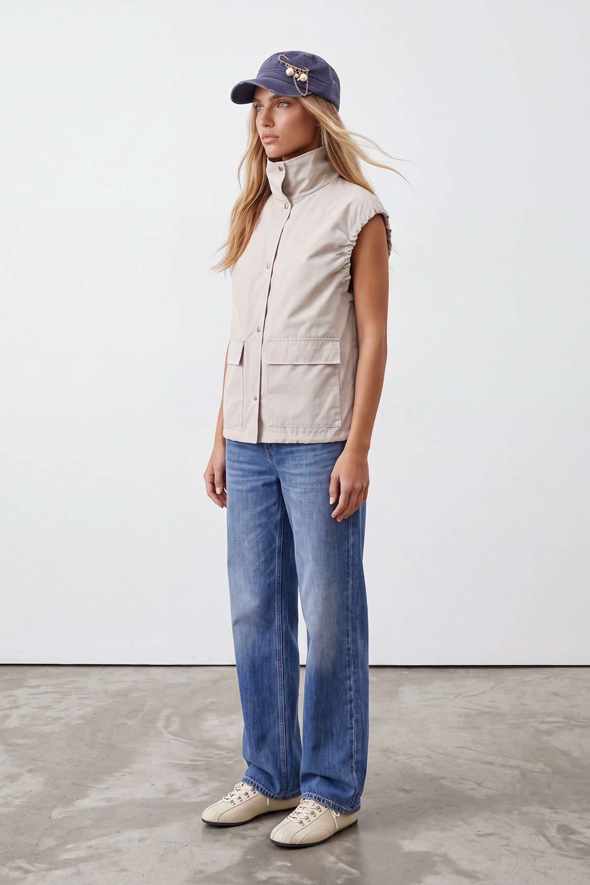Kadın BEJ Oversize Trençkot Yelek ALC-X15621