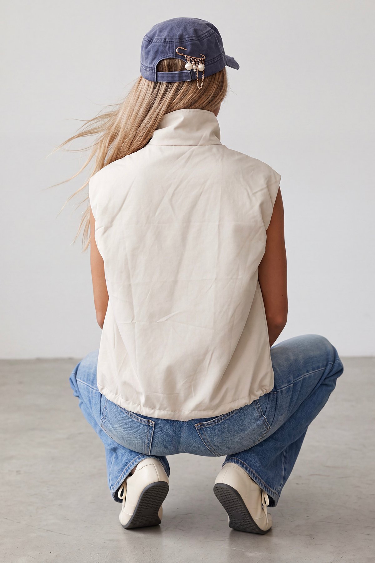 Kadın BEJ Oversize Trençkot Yelek ALC-X15621