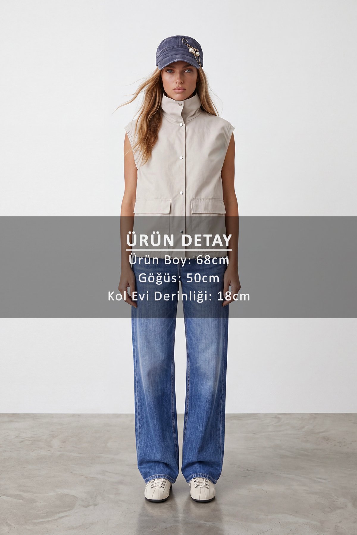 Kadın Bej Oversize Trençkot Yelek Alc-X15621