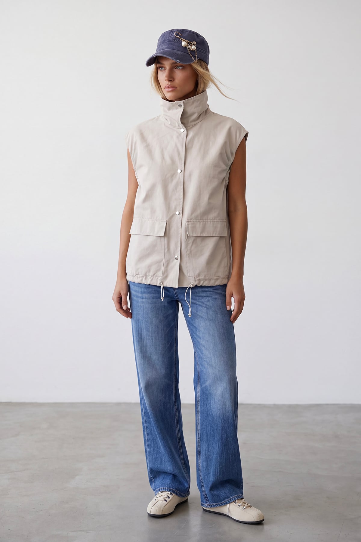 Kadın BEJ Oversize Trençkot Yelek ALC-X15621