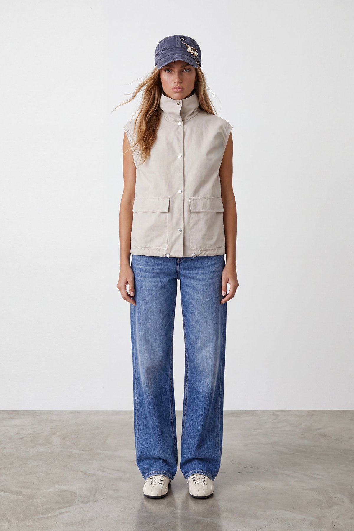 Kadın BEJ Oversize Trençkot Yelek ALC-X15621