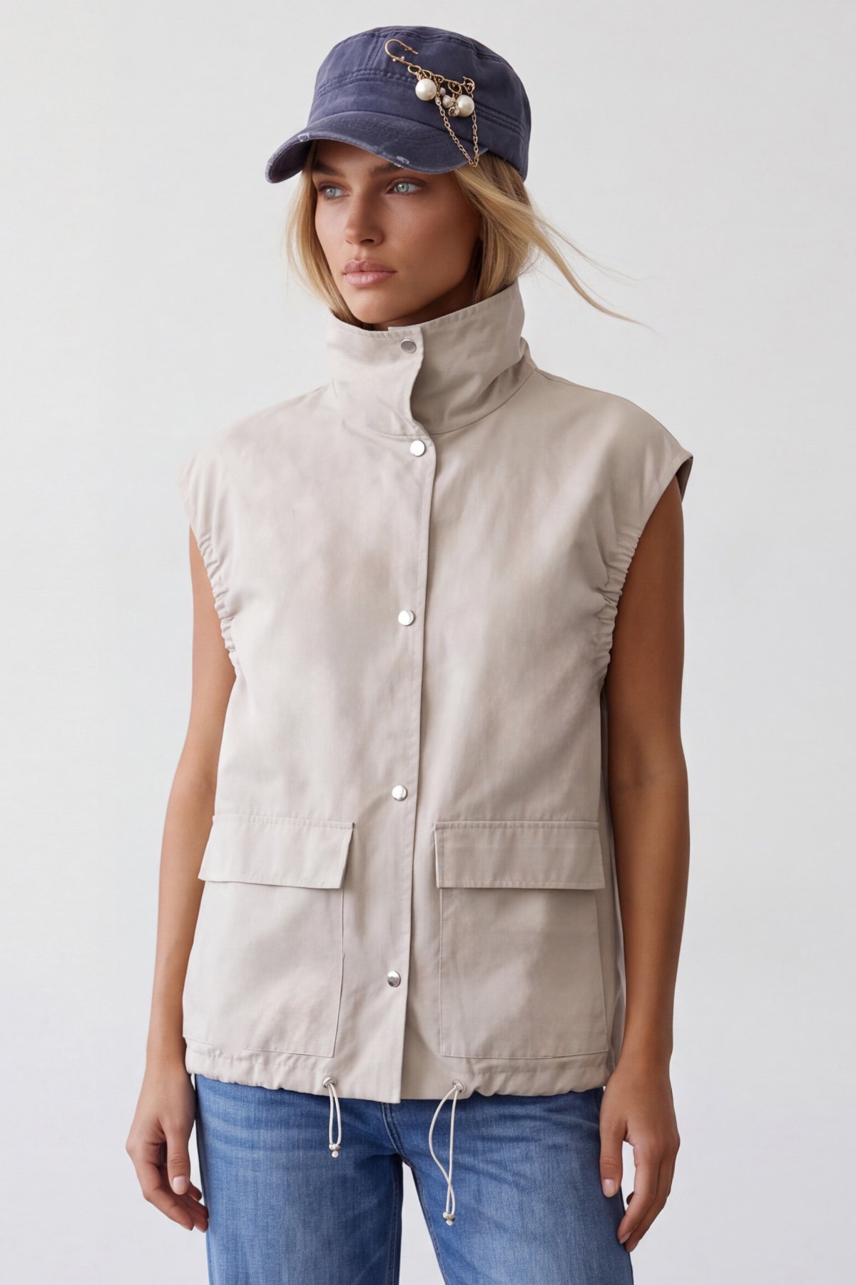 Kadın BEJ Oversize Trençkot Yelek ALC-X15621