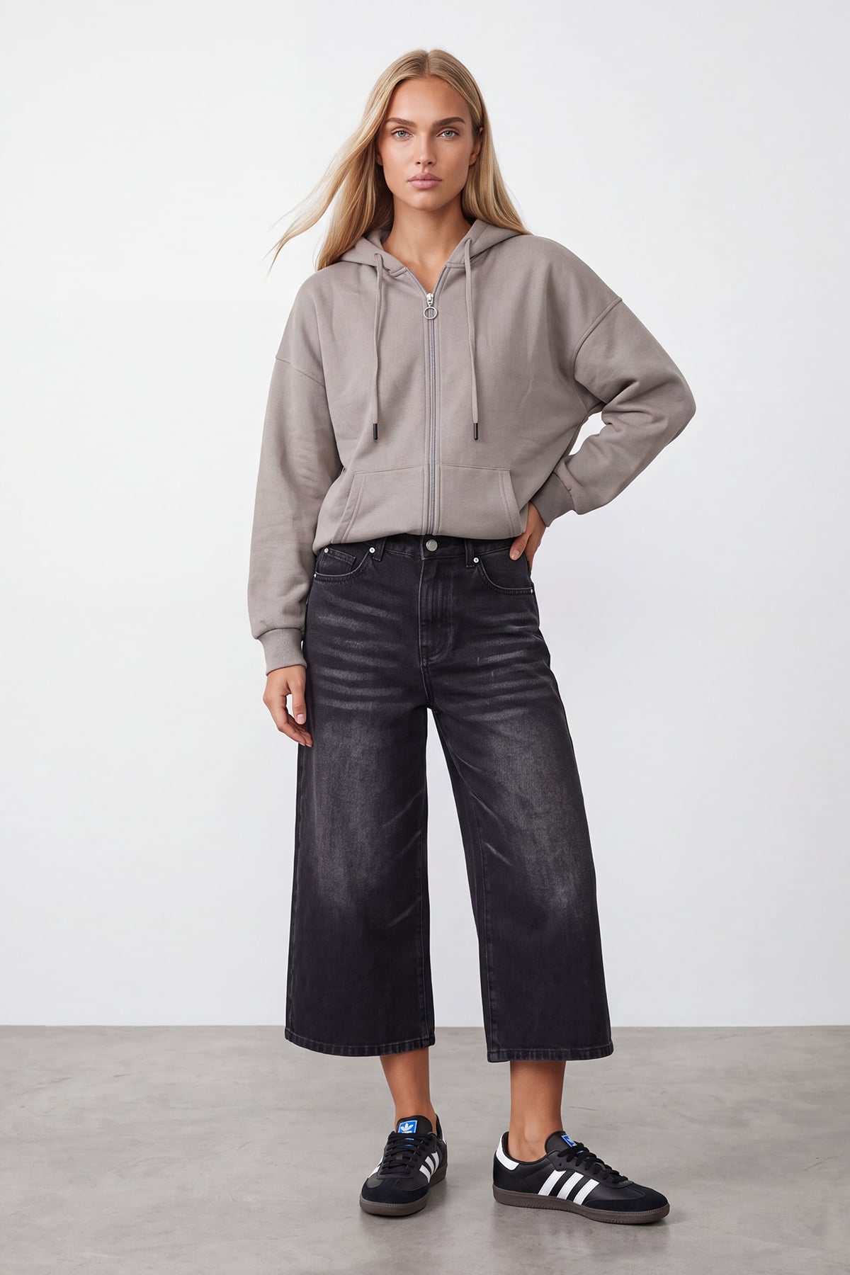 Kadın Bej Üç İplik Şardonlu Oversize Sweatshirt Alc-X15945