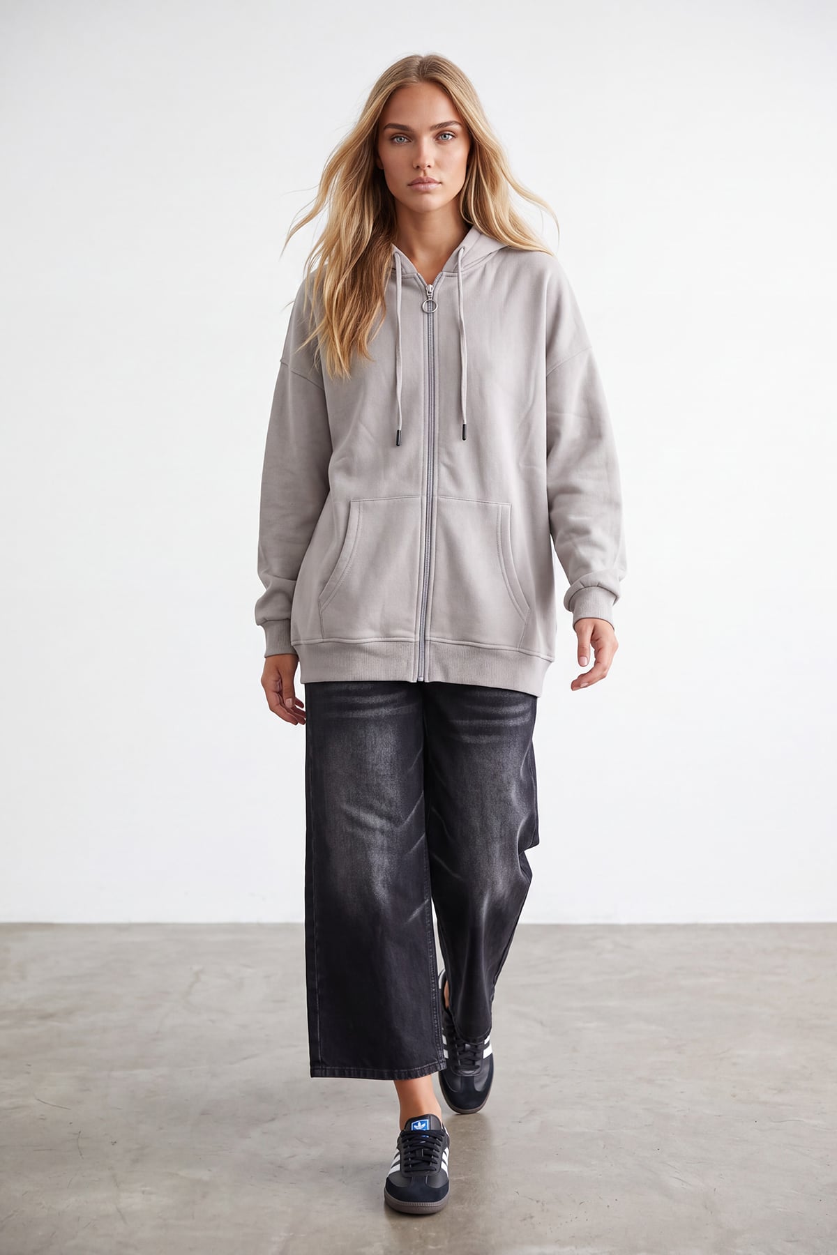 Kadın Bej Üç İplik Şardonlu Oversize Sweatshirt Alc-X15945