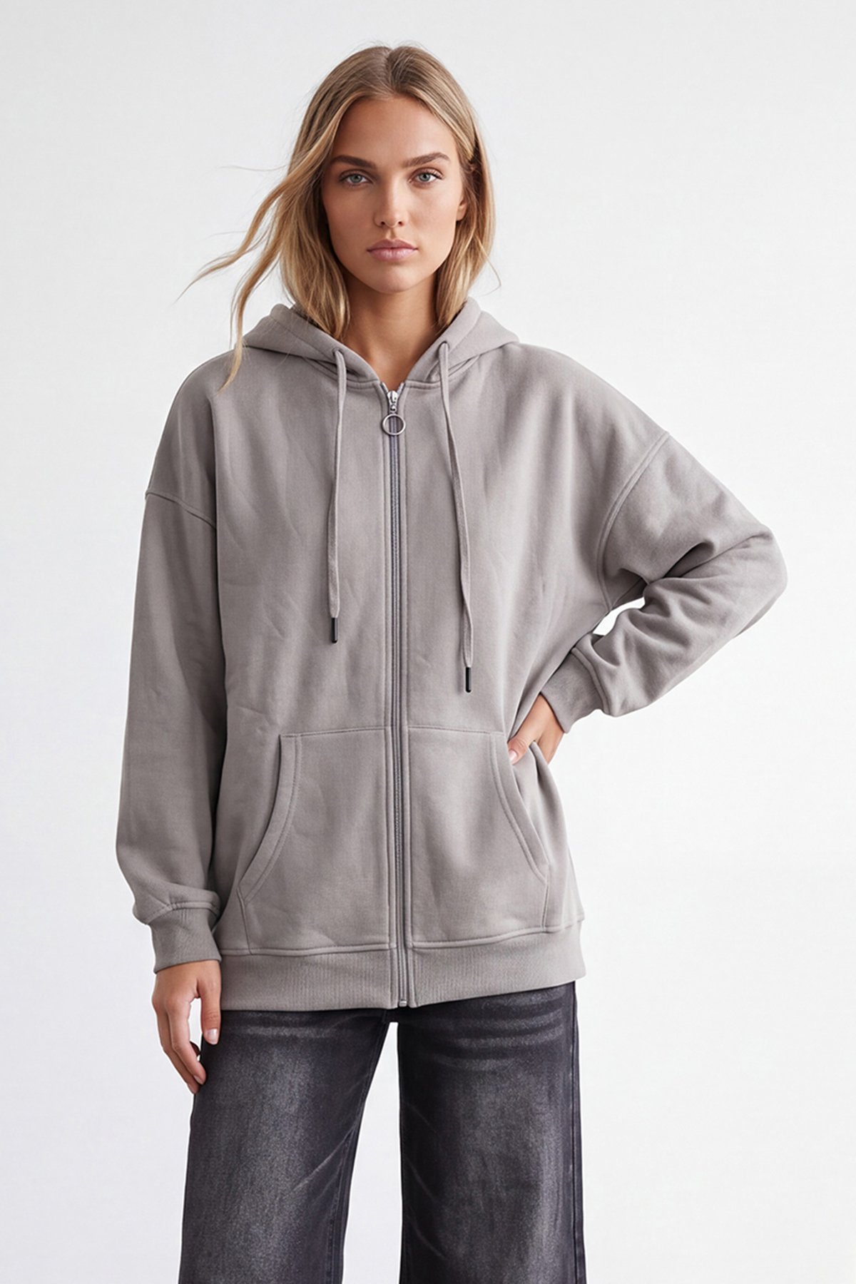 Kadın Bej Üç İplik Şardonlu Oversize Sweatshirt Alc-X15945
