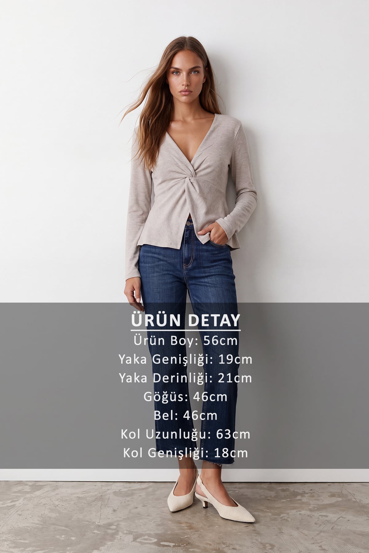 Kadın BEJ V YAKA BURGU DETAYLI FIRFIR KUMAŞ BLUZ ALC-X15416