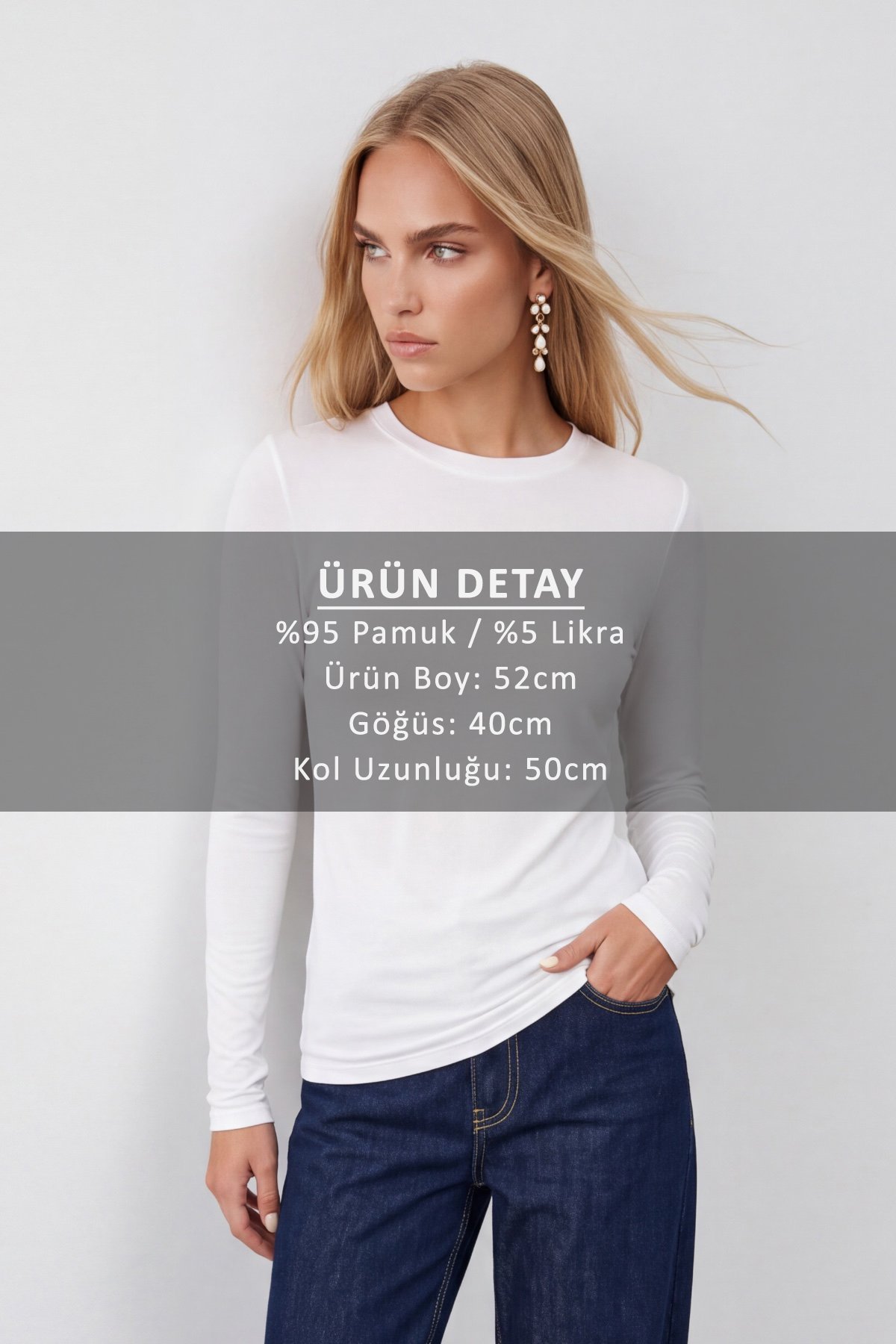 Kadın Beyaz Bisiklet Yaka Basic Bluz ALC-X14389