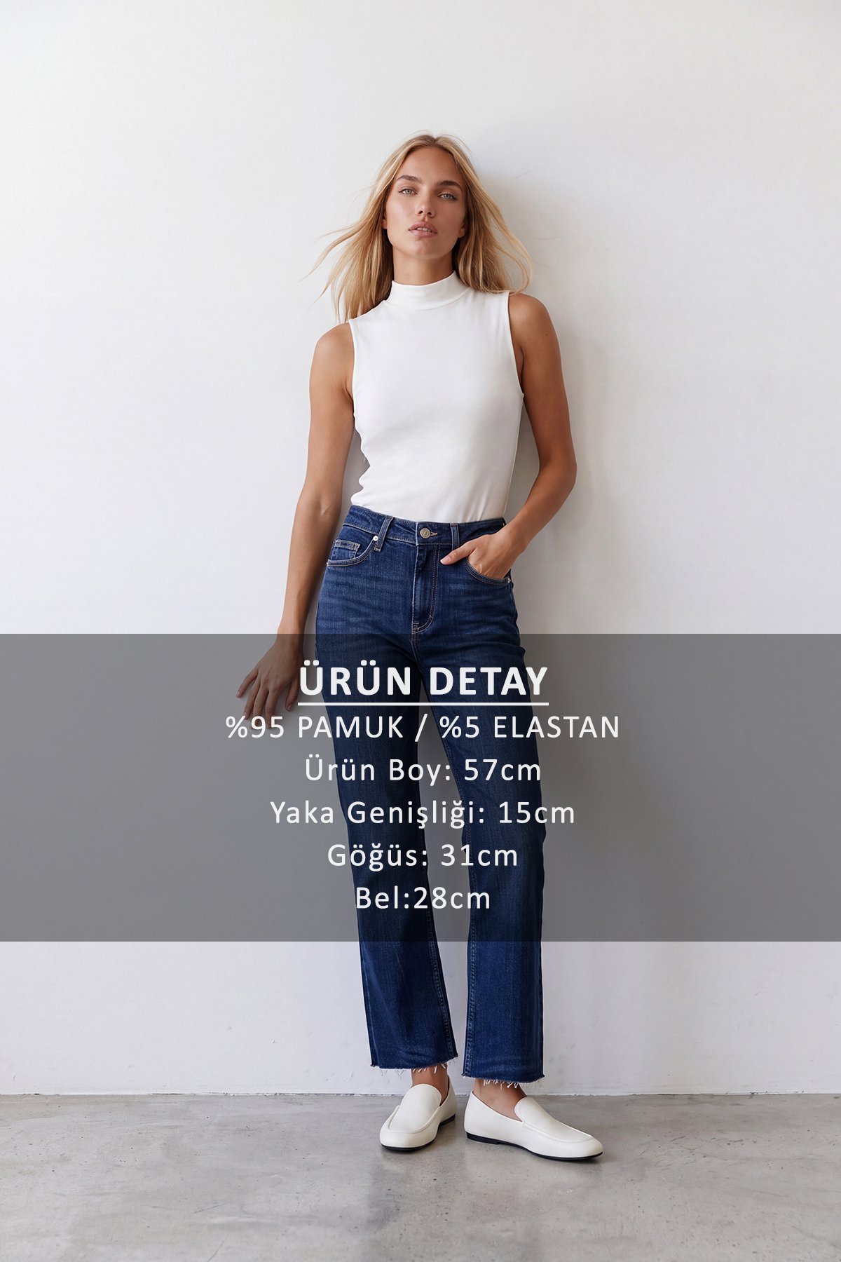 Kadın BEYAZ Dik Yaka Kolsuz Bluz ALC-X15658