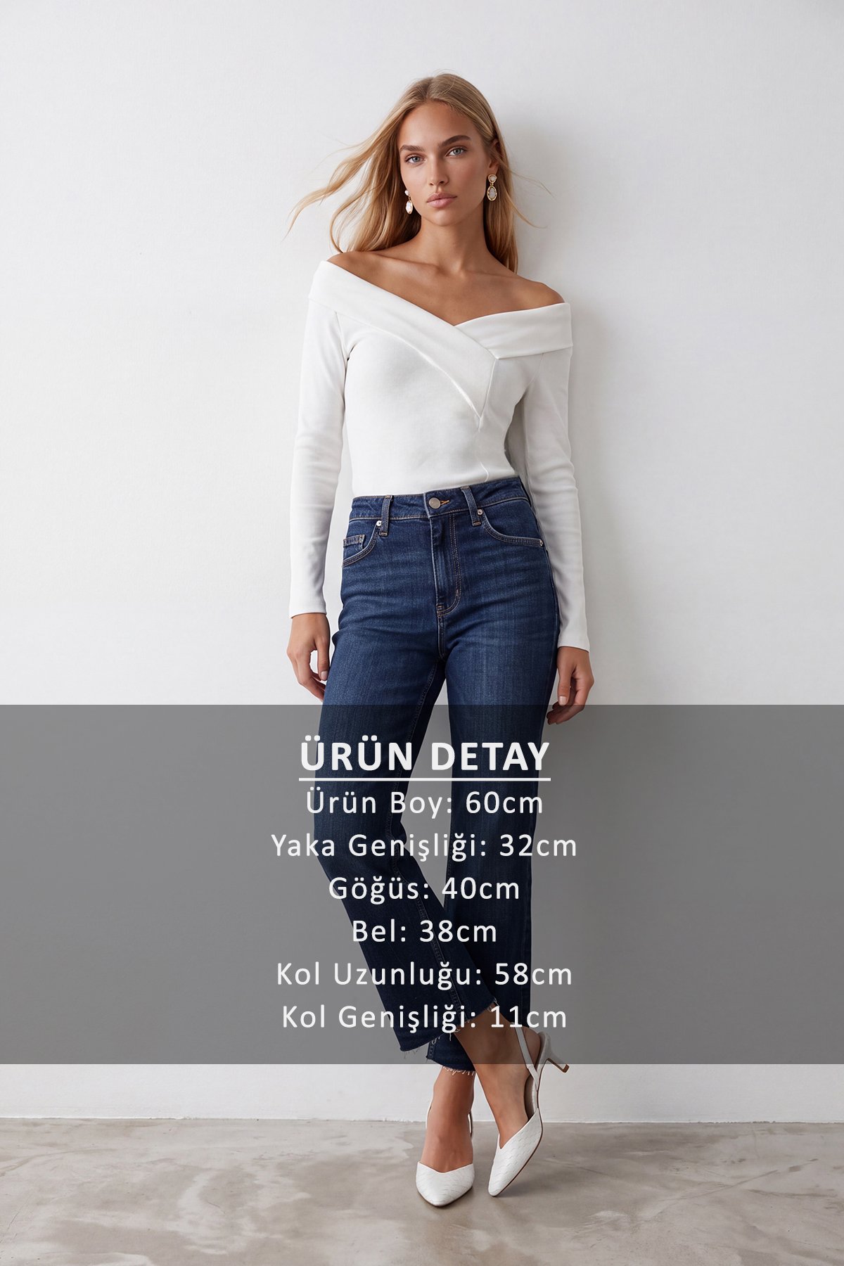 Kadın Beyaz Geniş Yakalı Ottoban Bluz ALC-X14342
