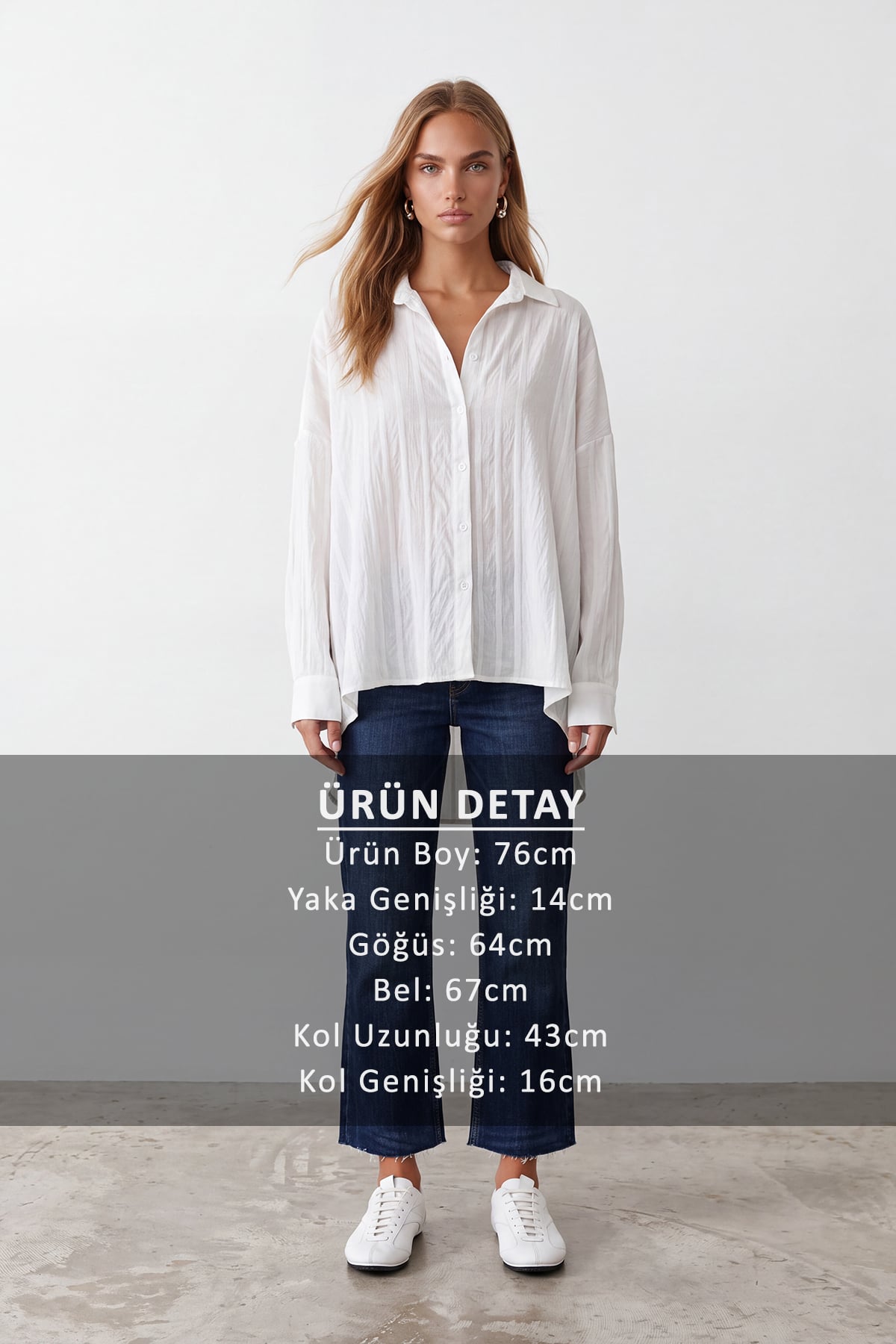 Kadın BEYAZ Jakarlı Oversize Dokuma Gömlek ALC-X15629