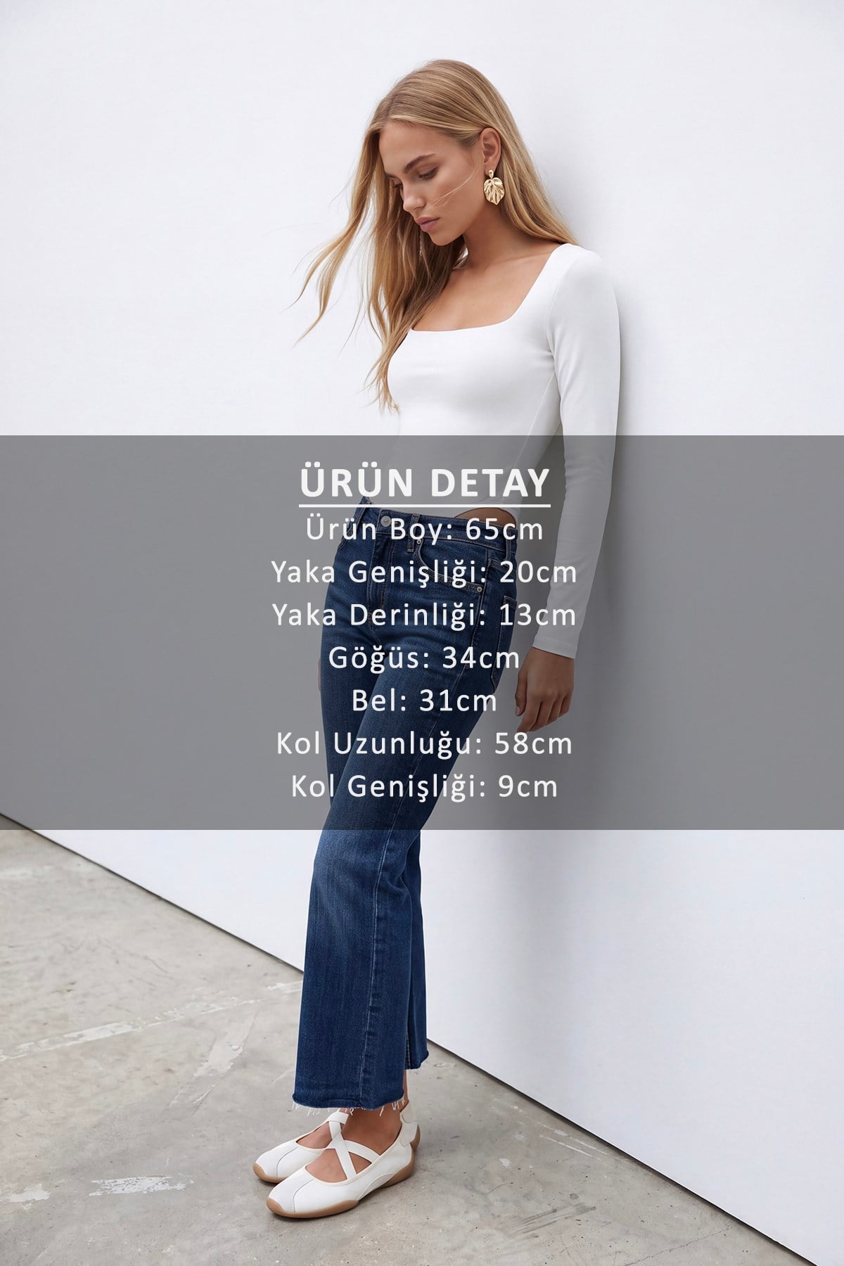 Kadın Beyaz Kare Yaka Tulumlu Alttan Çıtçıtlı Bodysuit ALC-X14390