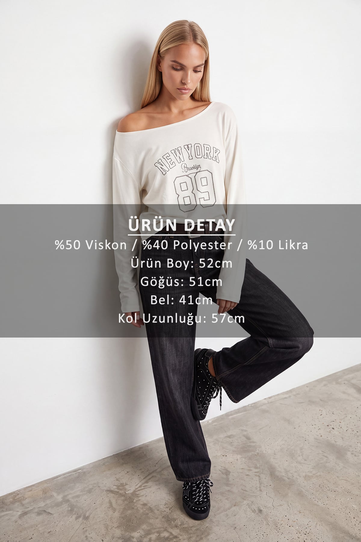 Kadın Beyaz Kayık Yaka Baskılı Modal Sweatshirt Alc-X15731
