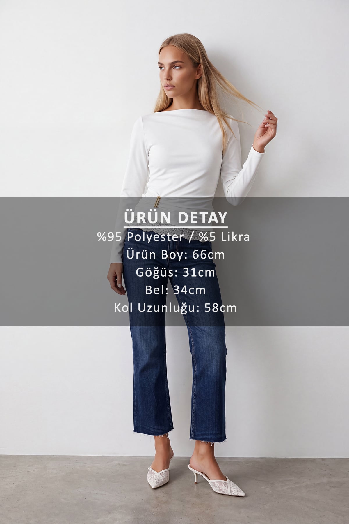 Kadın Beyaz Kayık Yaka Dantel Detaylı Aksesuarlı Scuba Bluz Alc-X15778