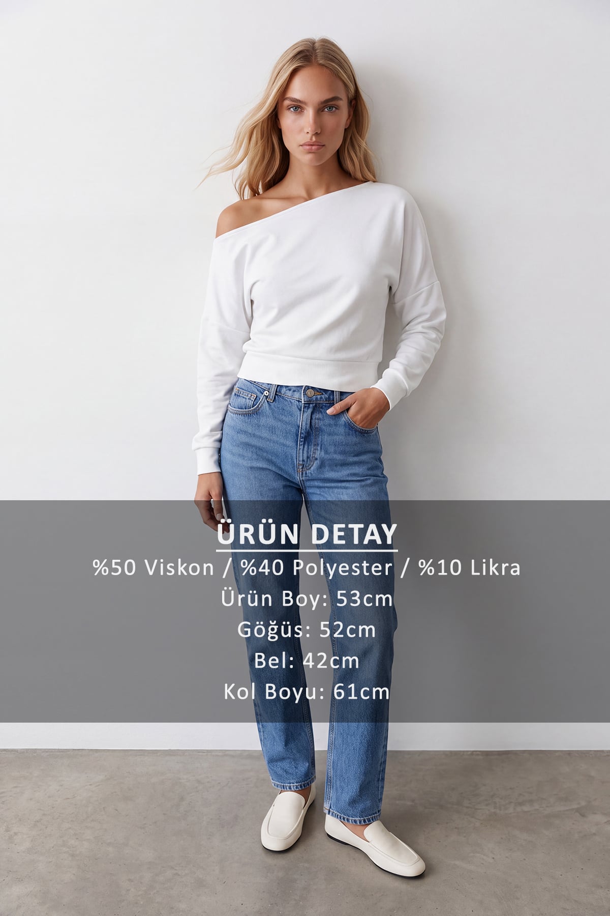 Kadın Beyaz Kayık Yaka Uzun Kollu Bluz Alc-X15611