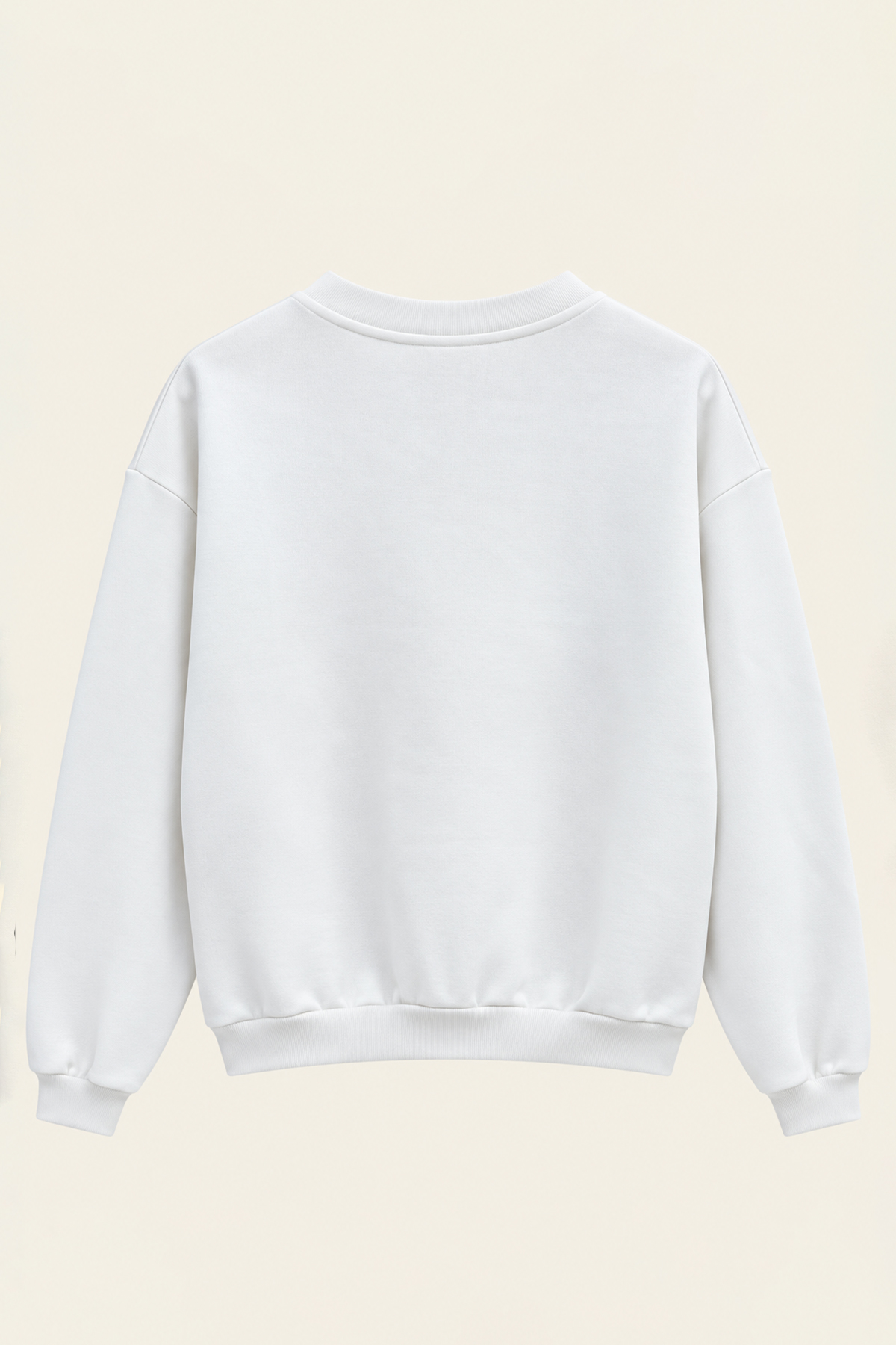Kadın Beyaz Ribanalı Bisiklet Yaka Baskılı Şardonlu Üç İplik Sweatshirt Alc-X15961