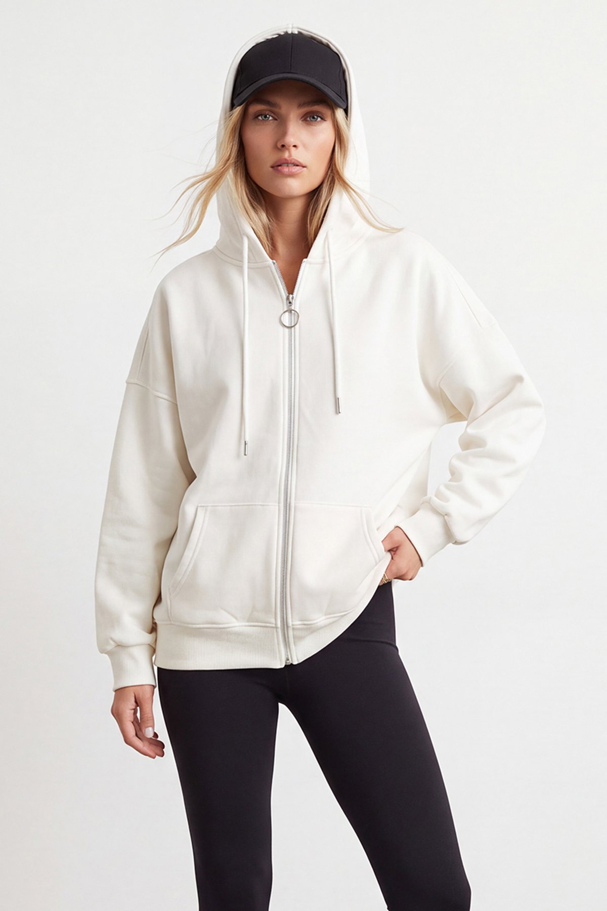 Kadın Beyaz Üç İplik Şardonlu Oversize Sweatshirt Alc-X15945