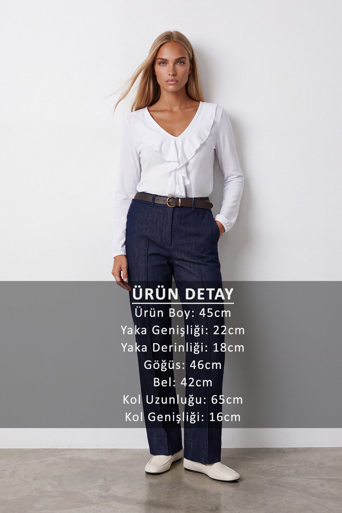 Kadın BEYAZ V YAKA ÖNÜ FIRFIRLI BLUZ ALC-X14361