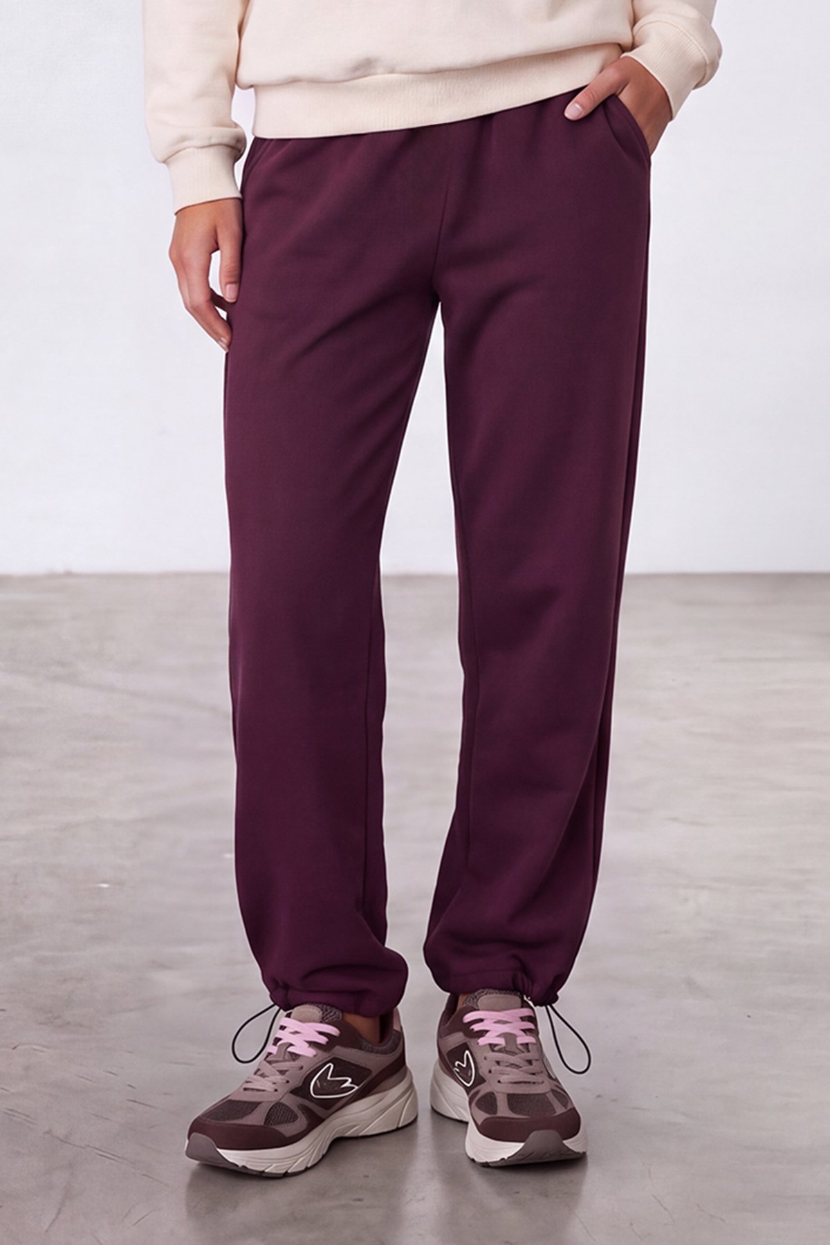 Kadın Bordo Beli Lastikli Üç İplik Eşofman Altı Alc-X15944