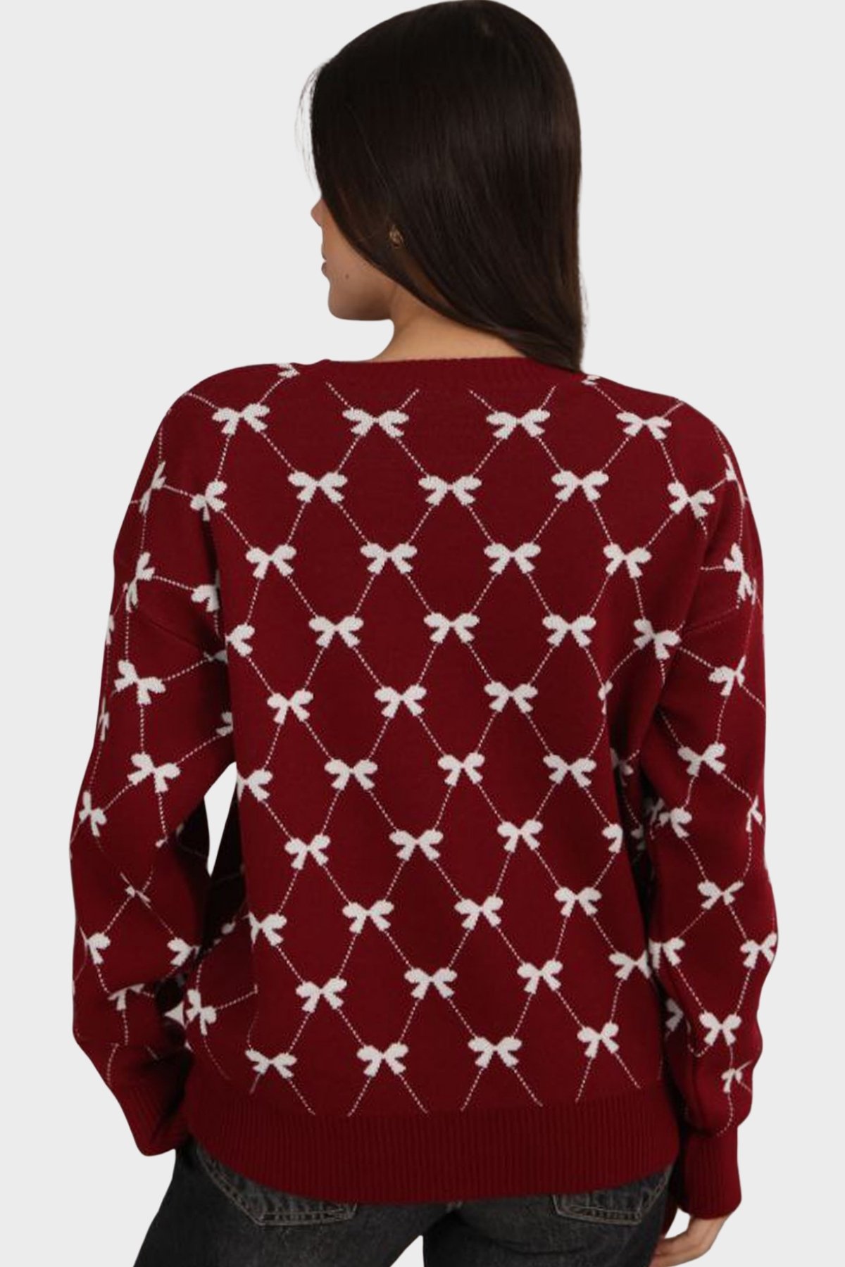 Kadın Bordo Bisiklet Yaka Kurdale Desenli Triko Kazak Alc-X14822