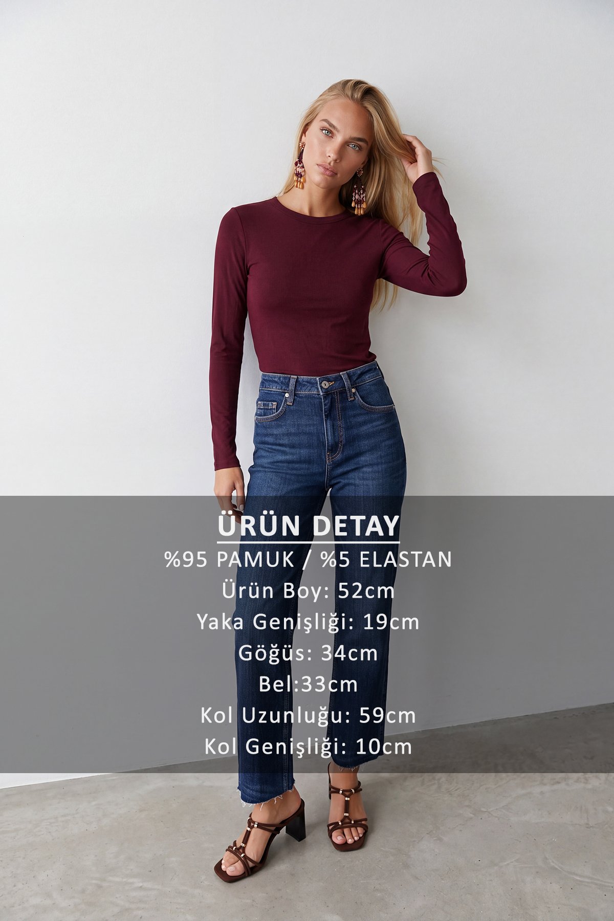 Kadın BORDO Bisiklet Yaka Parmak Detaylı Bluz ALC-X15657