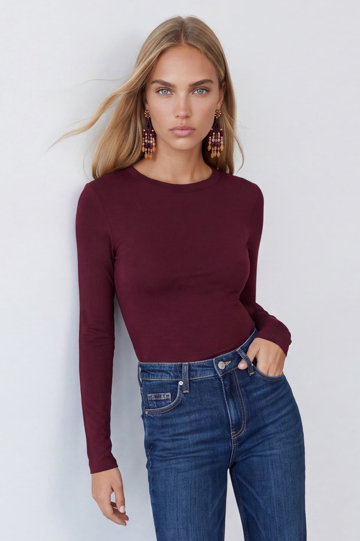 Kadın BORDO Bisiklet Yaka Parmak Detaylı Bluz ALC-X15657