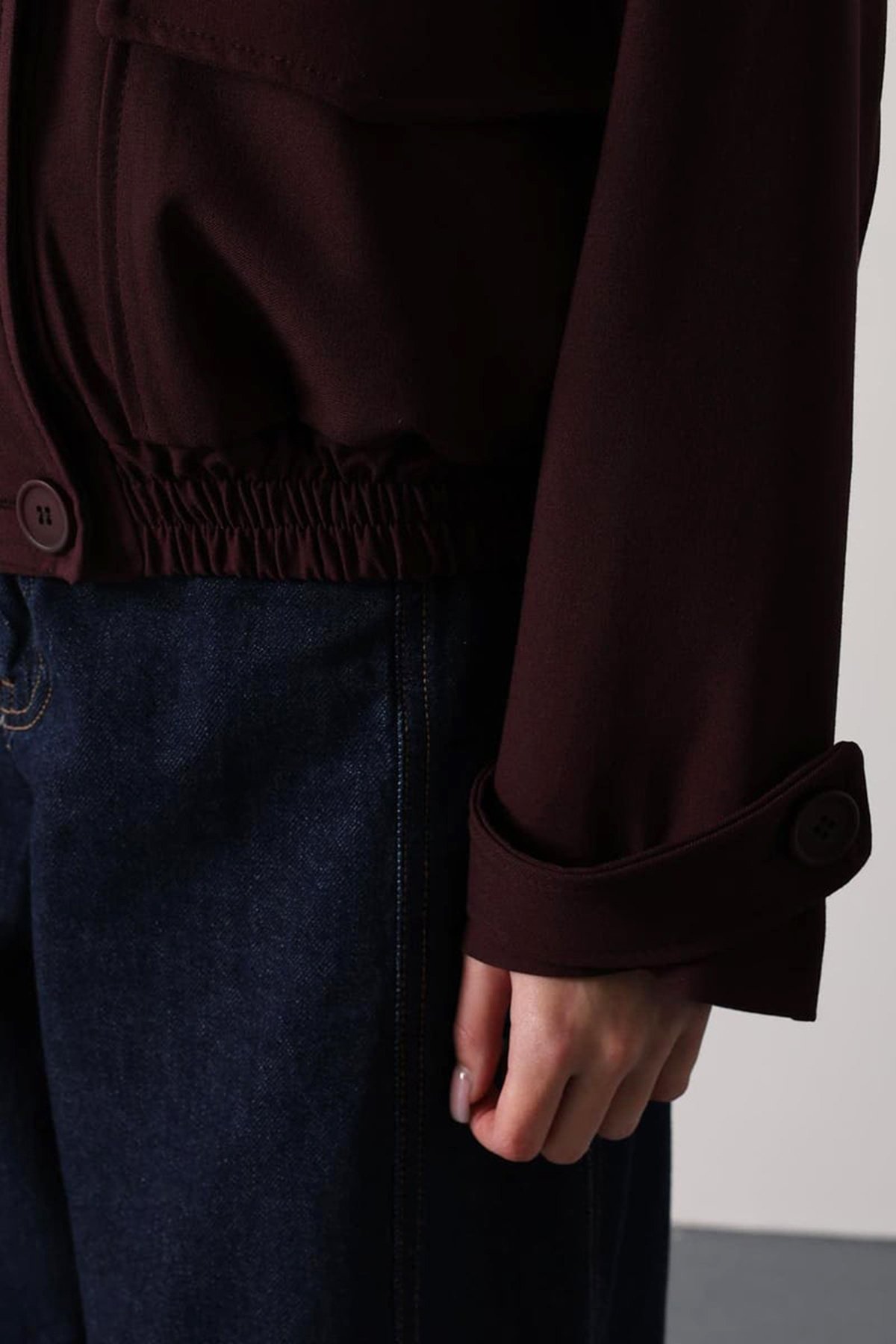 Kadın BORDO Düğme Kapamalı Çift Cepli Astarlı Bomber Ceket VS01696