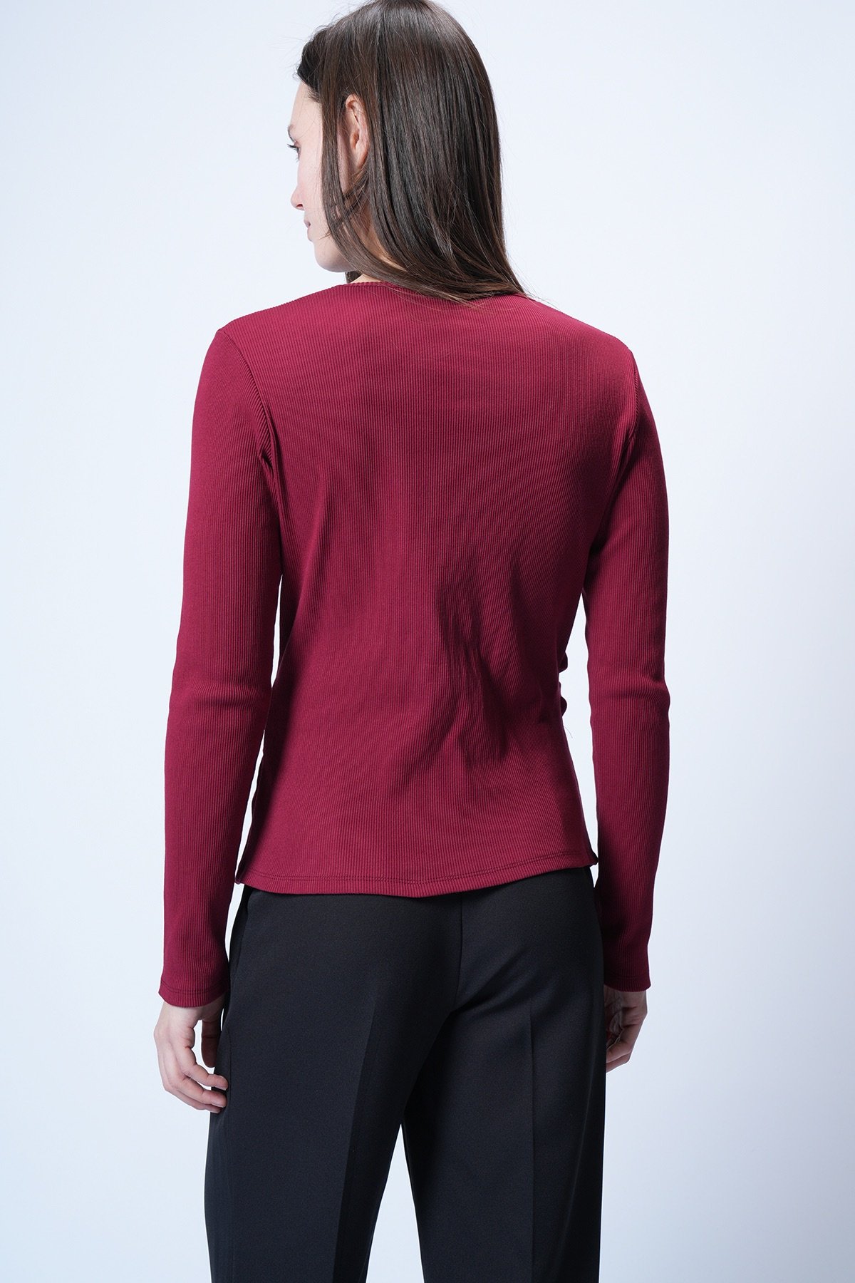 Kadın Bordo Kruvaze Kesim Drape Detaylı Bluz Alc-X14707
