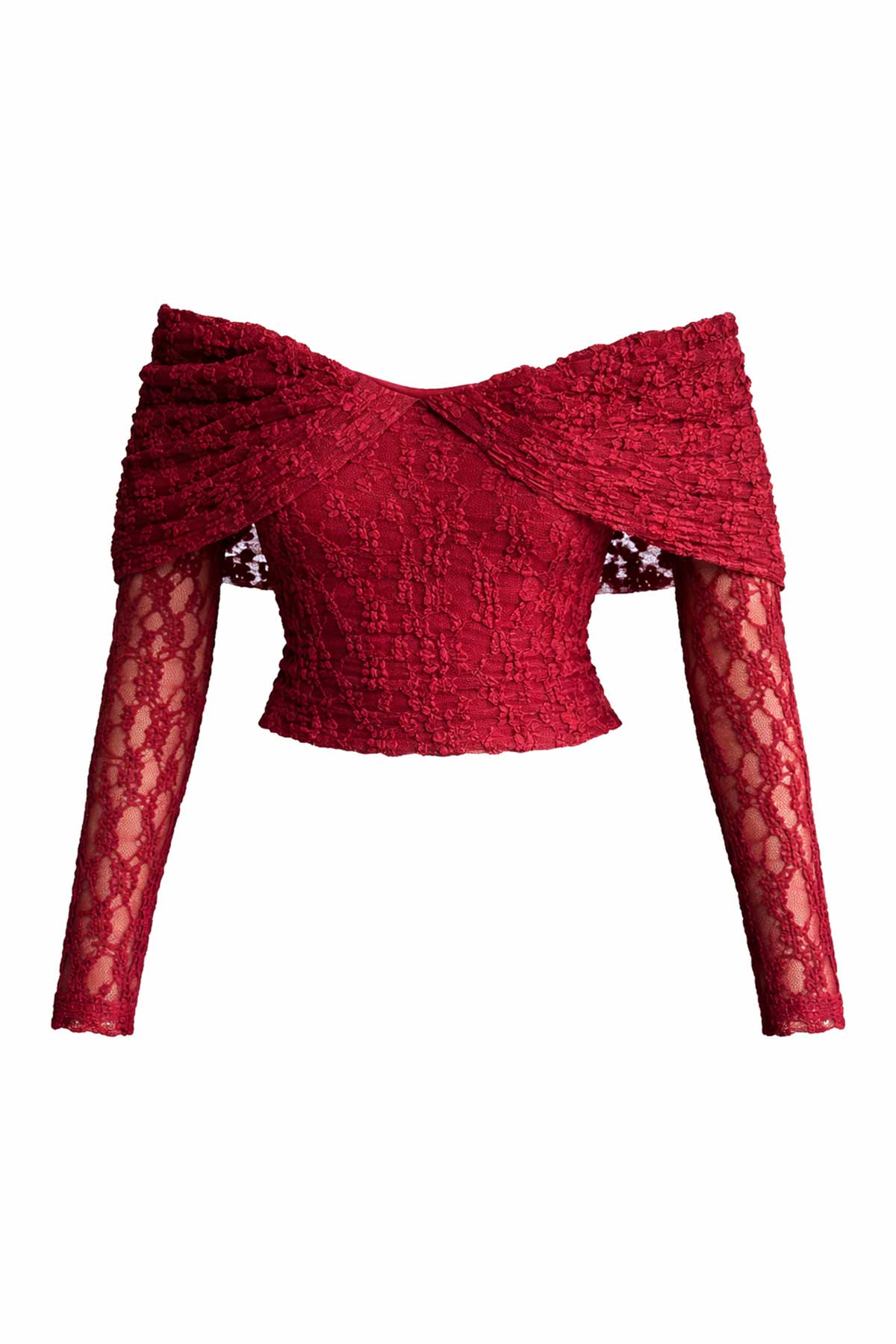 Kadın Bordo Madonna Yaka İçi Astarlı Dantel Bluz Alc-X15192
