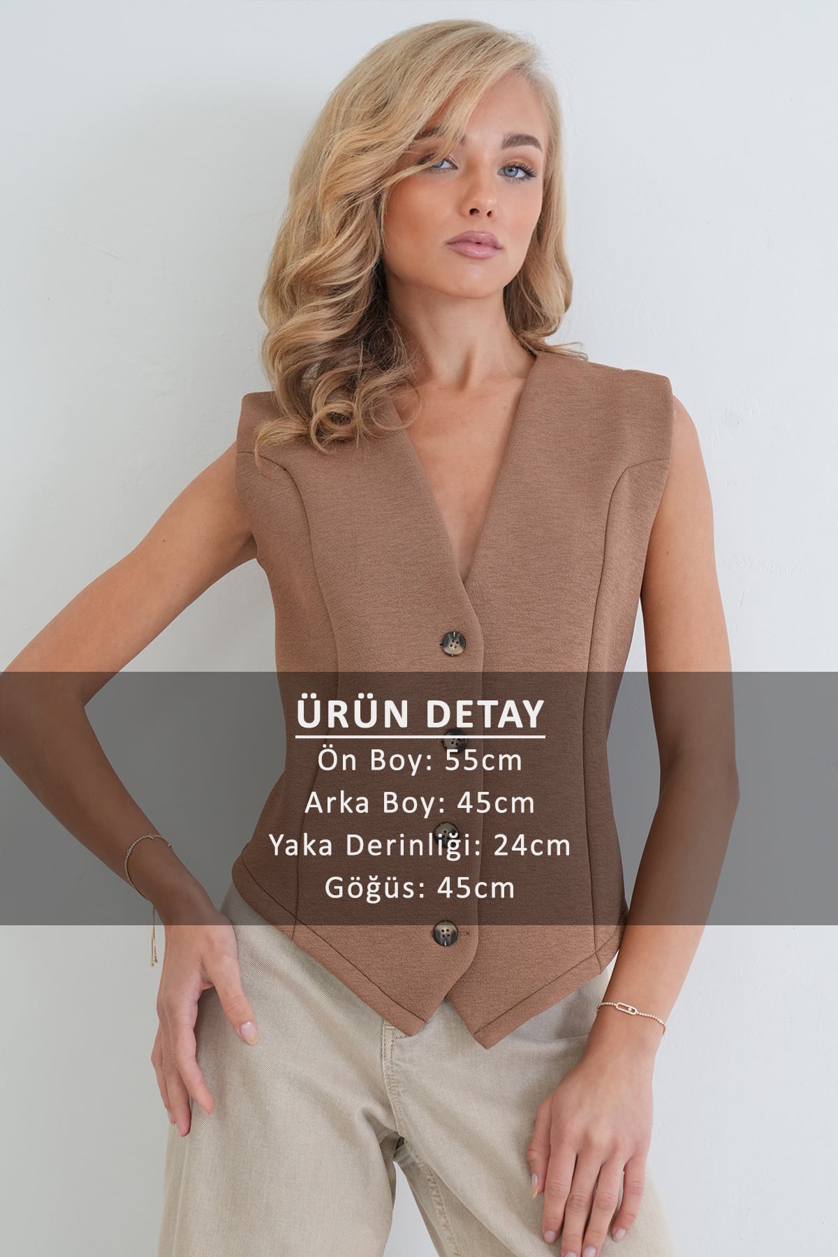 Kadın CAMEL BELİ AYARLANABİLİR DİKİŞ DETAYLI YELEK ALC-X14408
