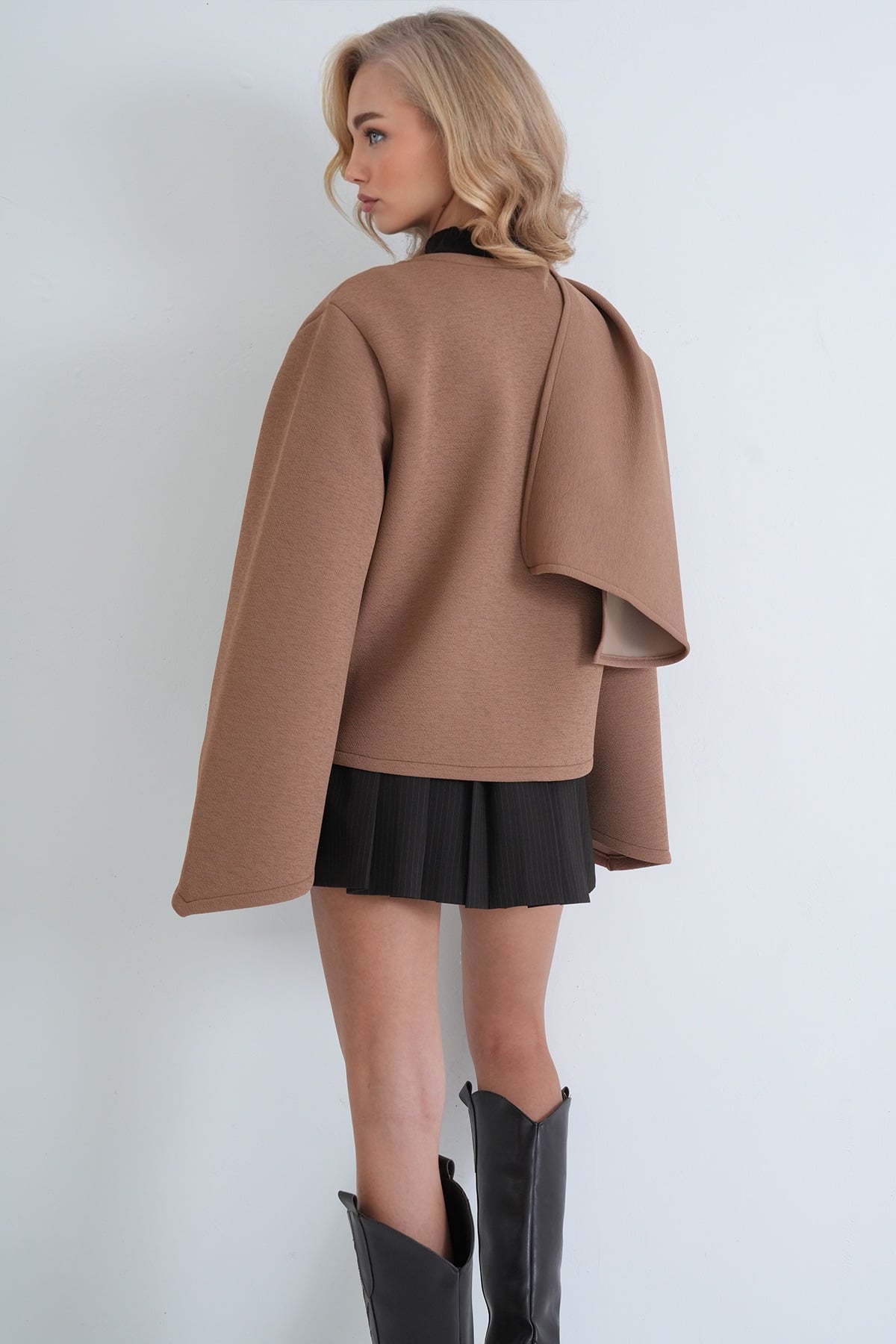 Kadın CAMEL Bisiklet Yaka Şal Detaylı Ceket Bluz ALC-X15888