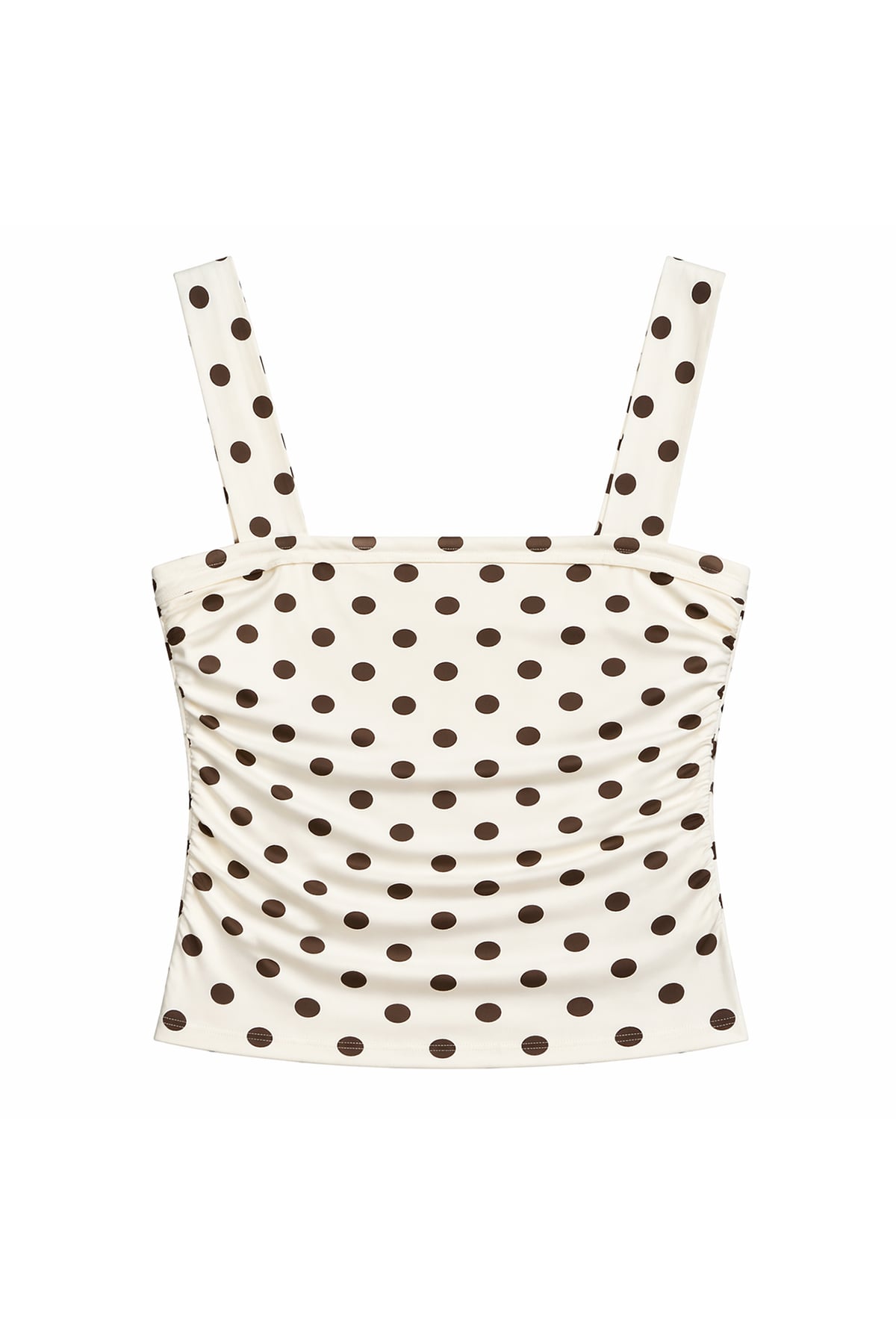 Kadın Ekru Askılı Drape Detaylı Puantiyeli Crop Bluz Alc-X15484