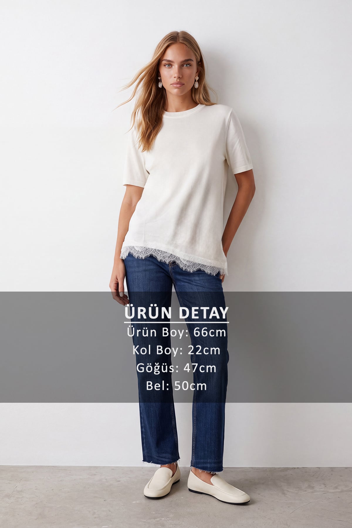 Kadın EKRU Bisiklet Yaka Asimetrik Kesim Eteği Dantelli Triko Bluz ALC-X15654