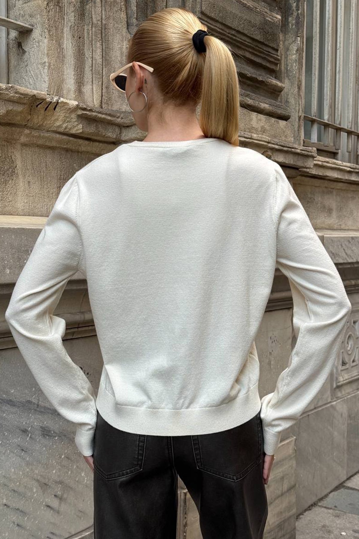 Kadın EKRU Bisiklet Yaka Düğmeli Triko Hırka VS01640