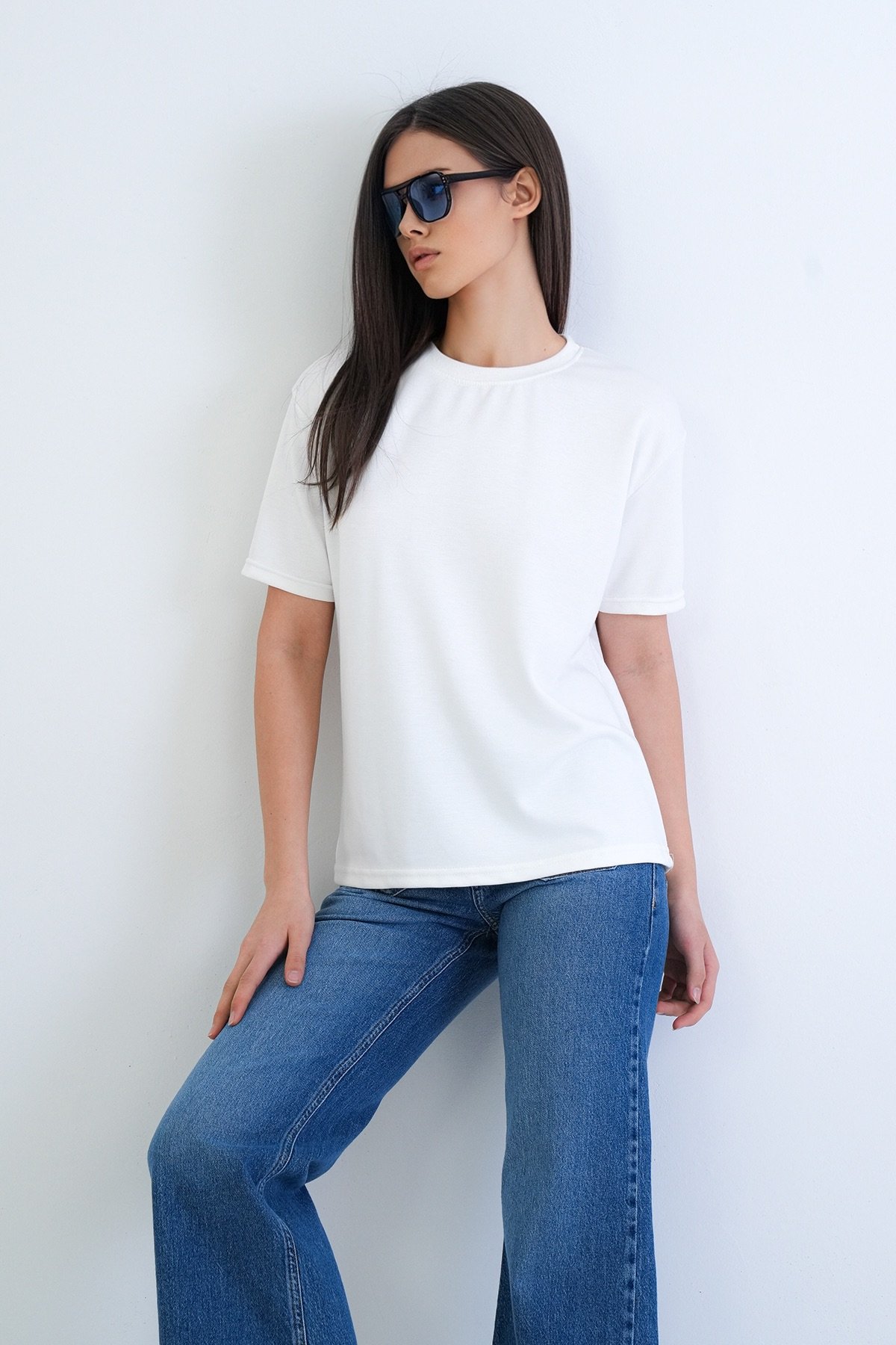 Kadın EKRU BİSİKLET YAKA OVERSİZE T-SHİRT ALC-X15262