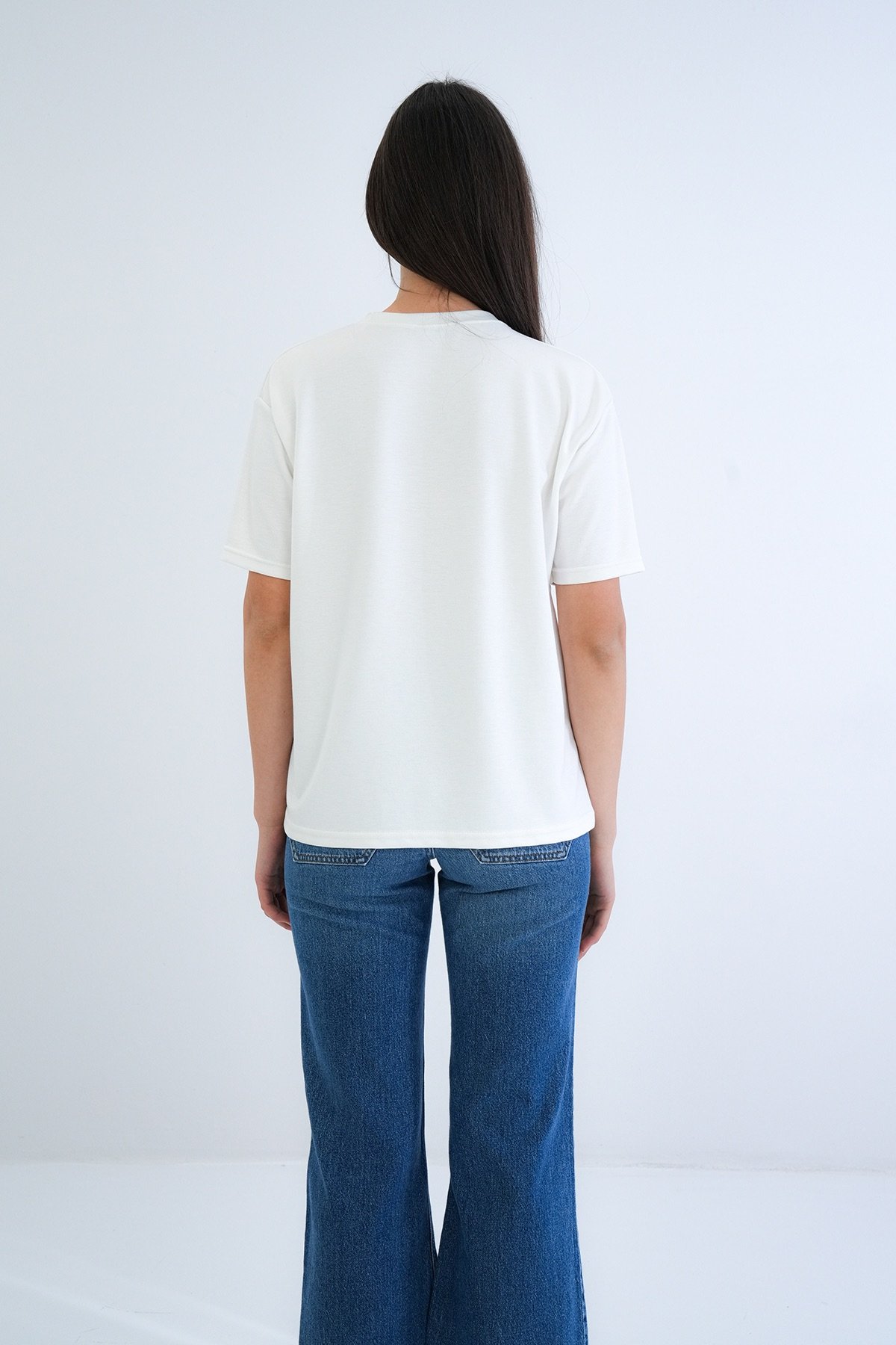 Kadın EKRU BİSİKLET YAKA OVERSİZE T-SHİRT ALC-X15262
