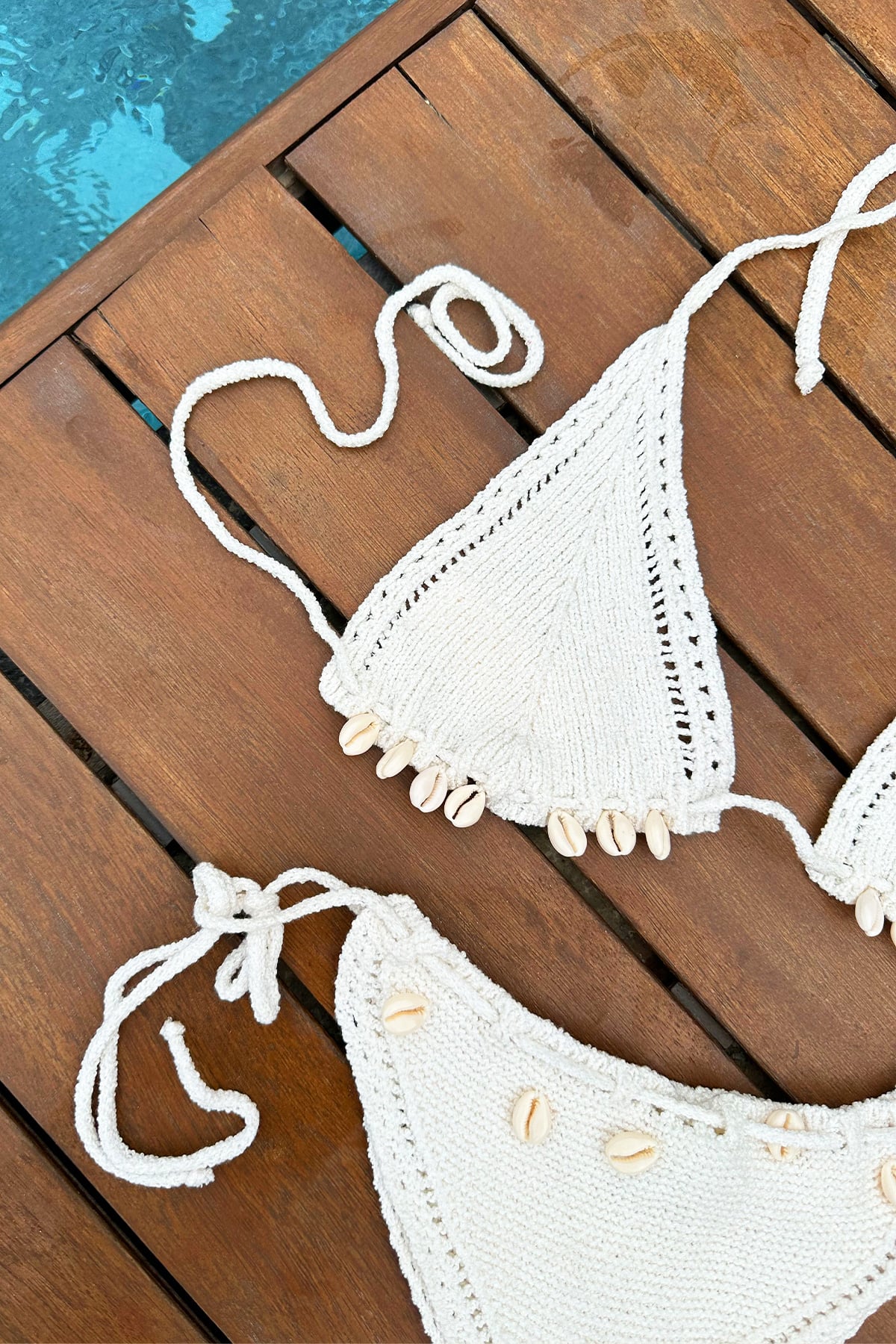Kadın EKRU Deniz Kabuğu Detaylı Tığ İşlemeli İpli Bikini PRM0908