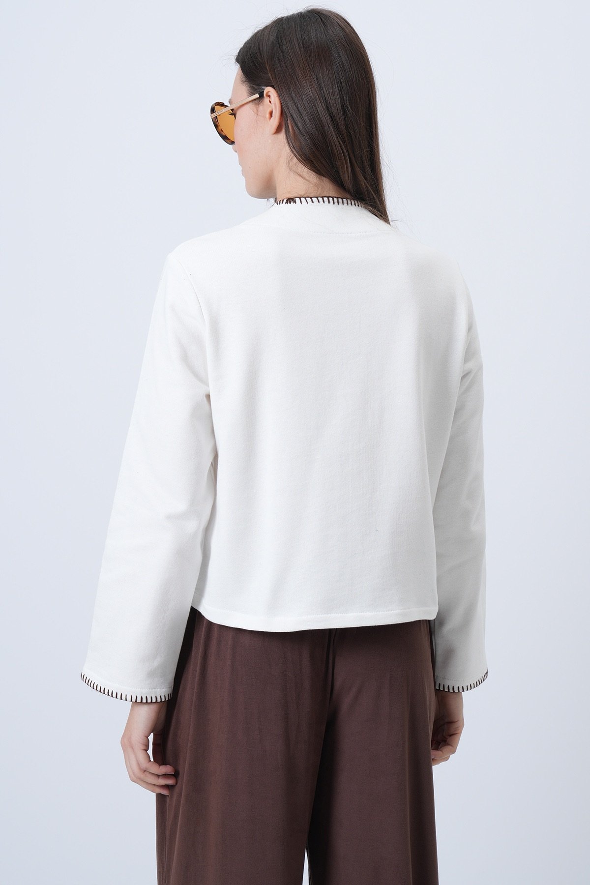 Kadın Ekru Hakim Yaka Çoban Dikişli Hırka Alc-X14726